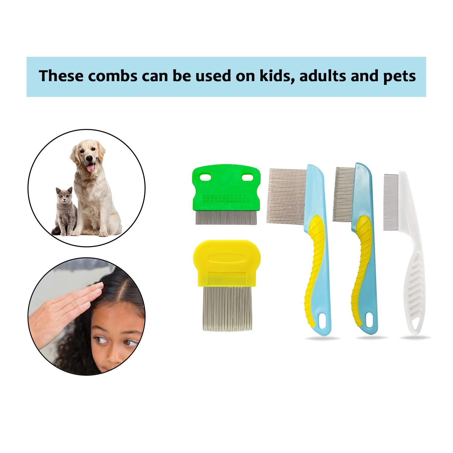 55 TRENDS Stainless Steel Hair Nit Comb Set - 5 Piece Lice Removal Comb for Kids, Adults & Pets - Effective Head Lice Treatment & Prevention - Perfect for Home, School & Travel Use