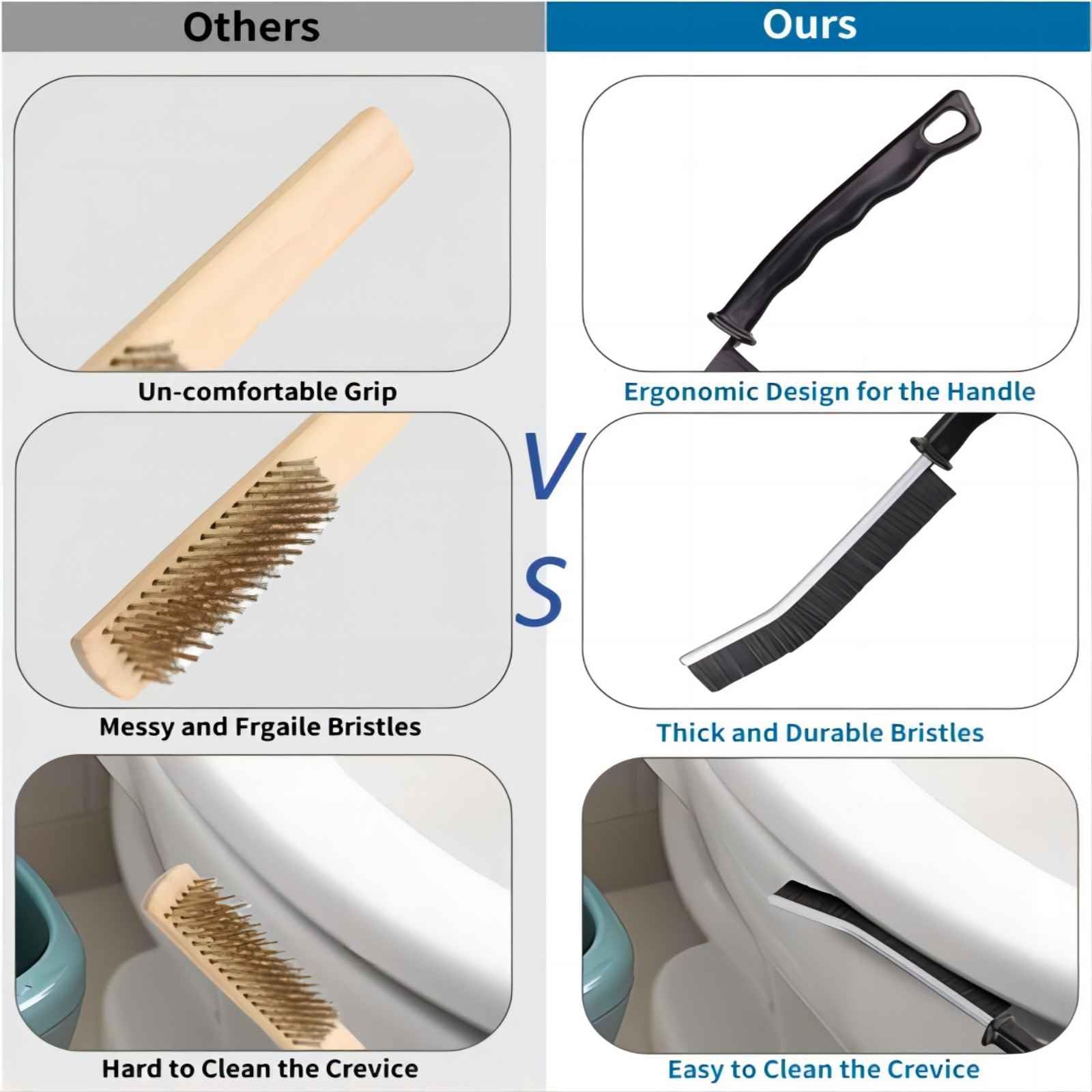 **3-Pack Black Crevice Cleaning Brush Set - Grout Scrub Brush, Toilet Brush & Cleaning Tools for Bathroom, Kitchen & Household Use | Perfect for Tight Spaces, Tile Grout & Hard-to-Reach Areas**