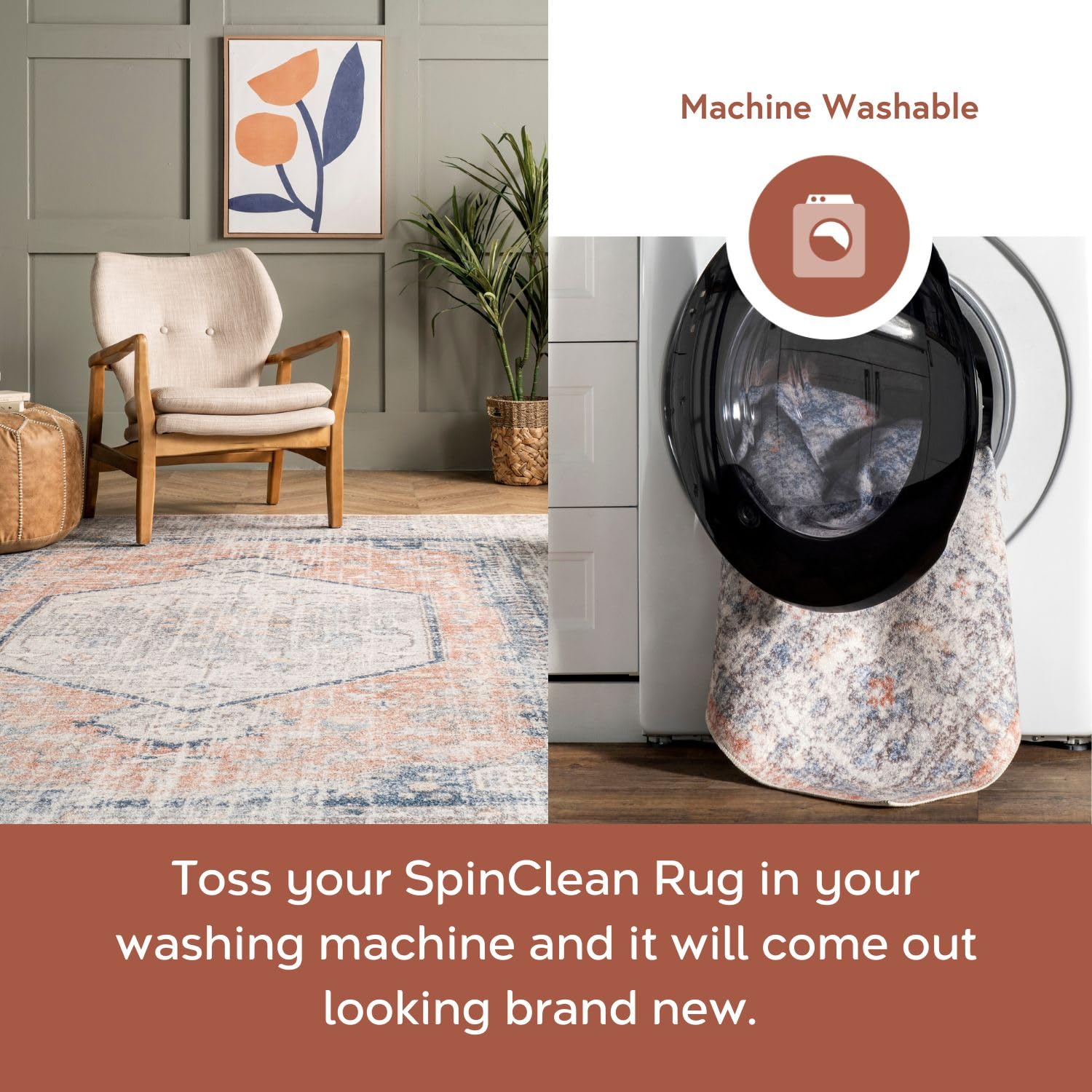 nuLOOM 8' Round Washable Area Rug - Stain Resistant & Non-Slip Backing - Jacquie Peach Design - Perfect for Living Room, Bedroom, Dining Room - Easy to Clean & Low Profile for High Traffic Areas