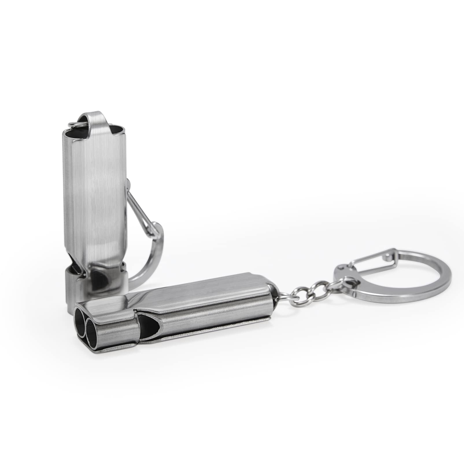Stainless Steel Emergency Whistles 2 Pack with Keychain - Loud Referee Whistle for Coaches, Teachers, Lifeguards | Perfect for Sports Training, Hiking, Boating, Kayaking & Outdoor Safety Gear
