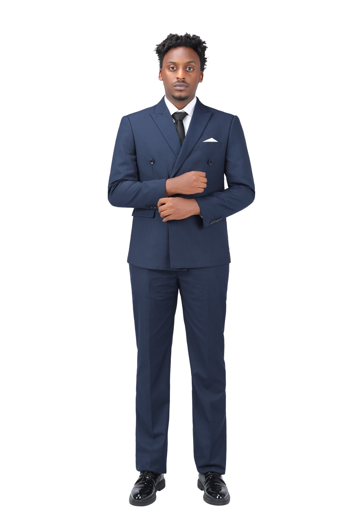 2 Piece Double Breasted Navy Blue Suit for Men - Formal Business Attire, Wedding & Office Wear