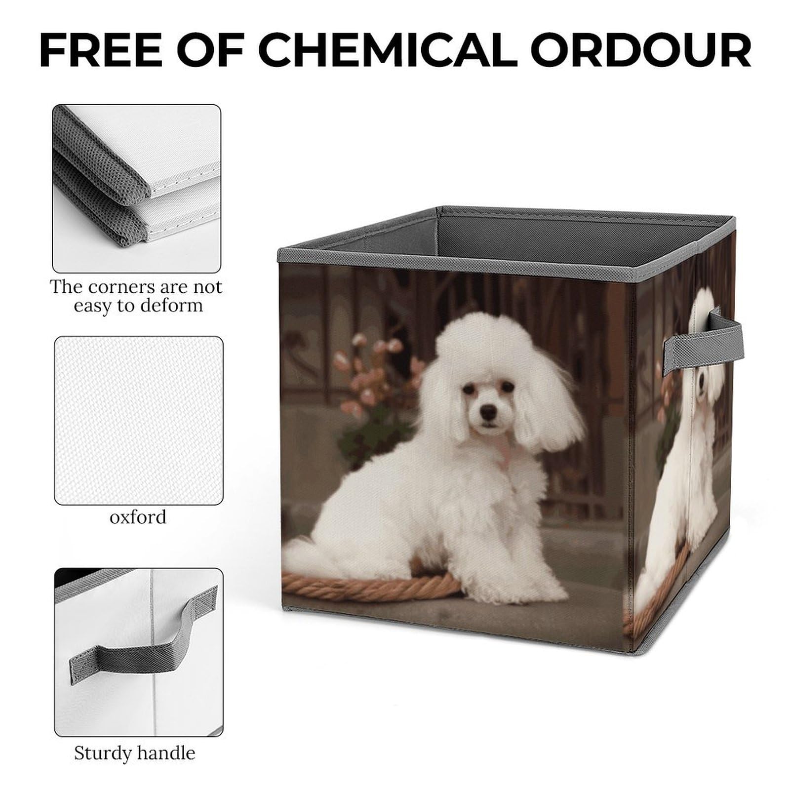 Collapsible Storage Bins with Handles - French Poodle Printed Organizing Baskets for Home, Office, Closet & Toy Storage - Space Saving Foldable Container Bin