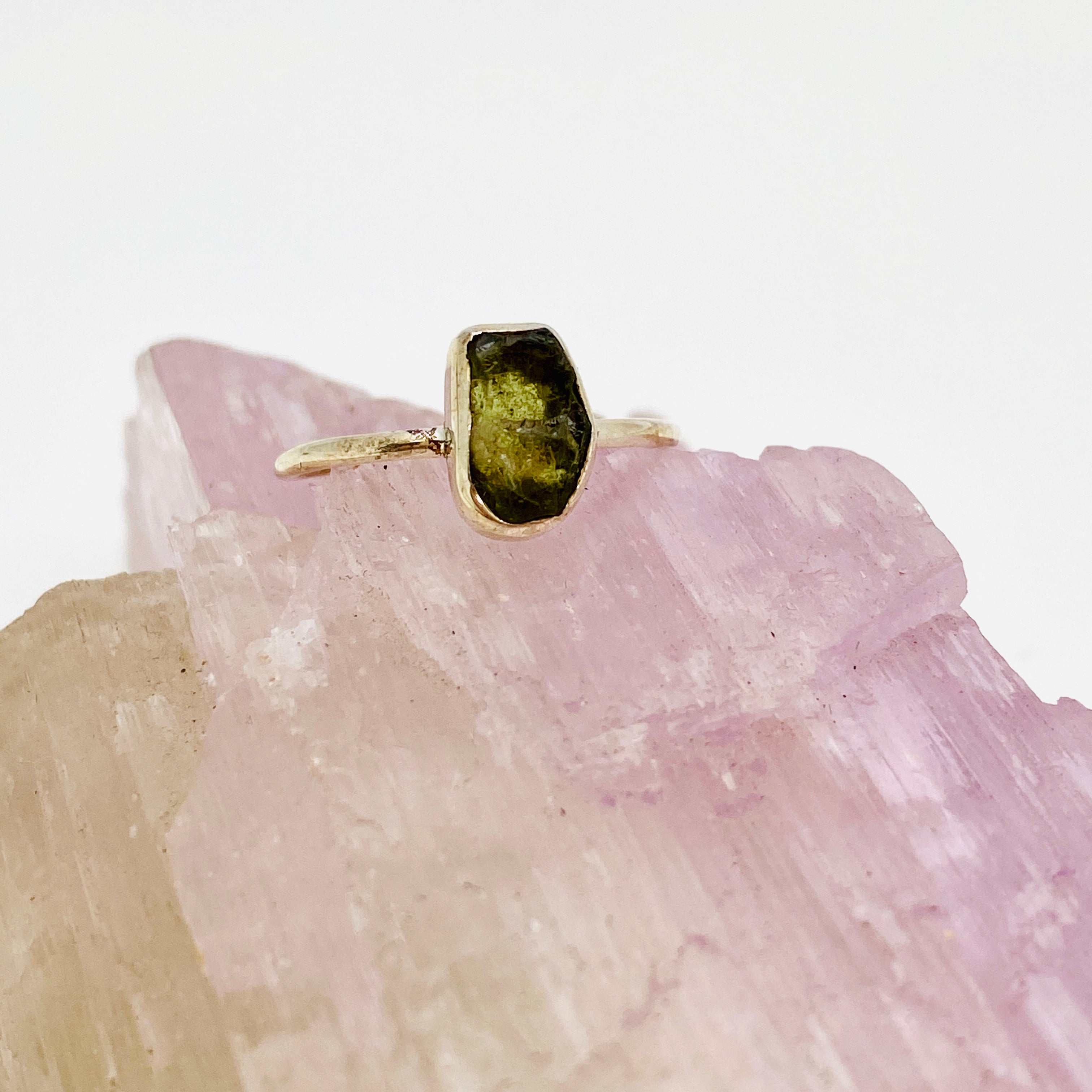 Natural Green Tourmaline Gemstone Ring | Dainty Raw Stone Band | Handcrafted Jewelry for Women | Perfect for Boho Style, Everyday Wear & Special Occasions