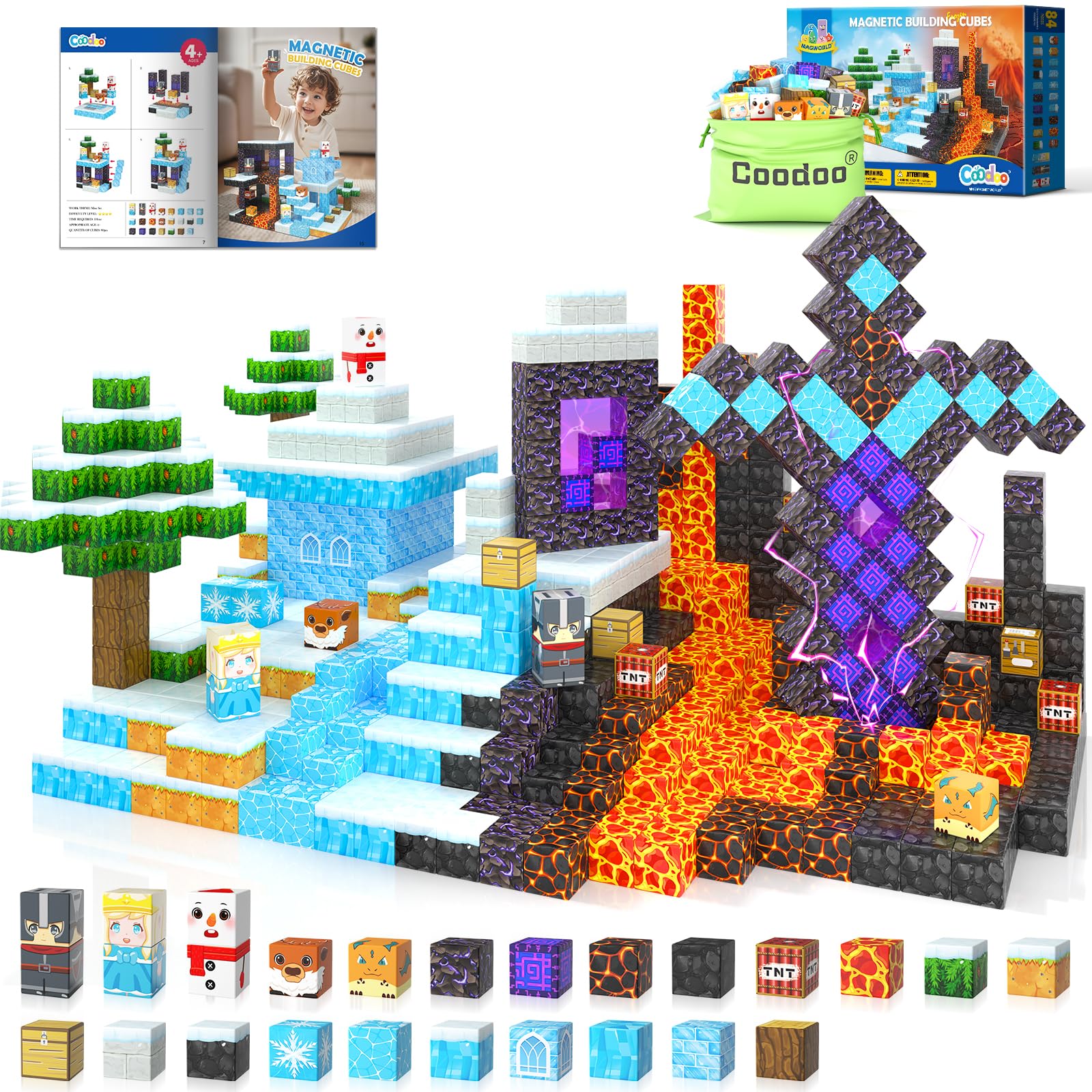 Frozen & Lava Magnetic Building Blocks Set - STEM Educational Toys for Kids Ages 3-8, Sensory Toddler Toys with Magnetic Tiles for Indoor & Outdoor Play - Perfect Gift for Boys and Girls | Great for Creative Play, STEM Learning, and Birthday Gifts