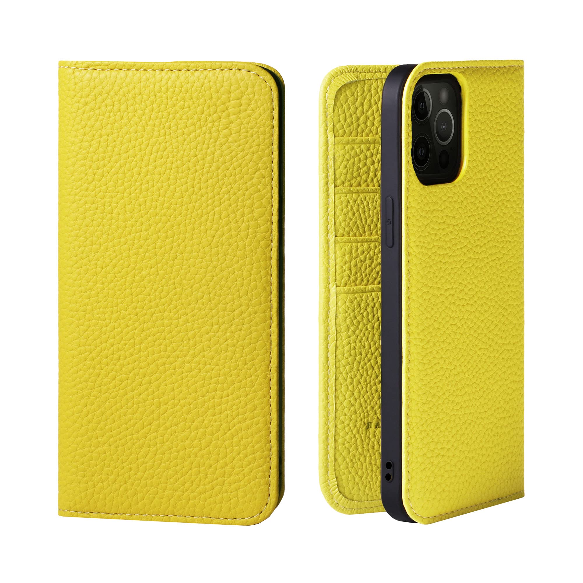 Genuine Leather iPhone 13 Pro Max Flip Case with Card Holder - Stylish Magnetic-Free Phone Cover for Women & Men | Perfect for Everyday Use & Travel (Yellow)
