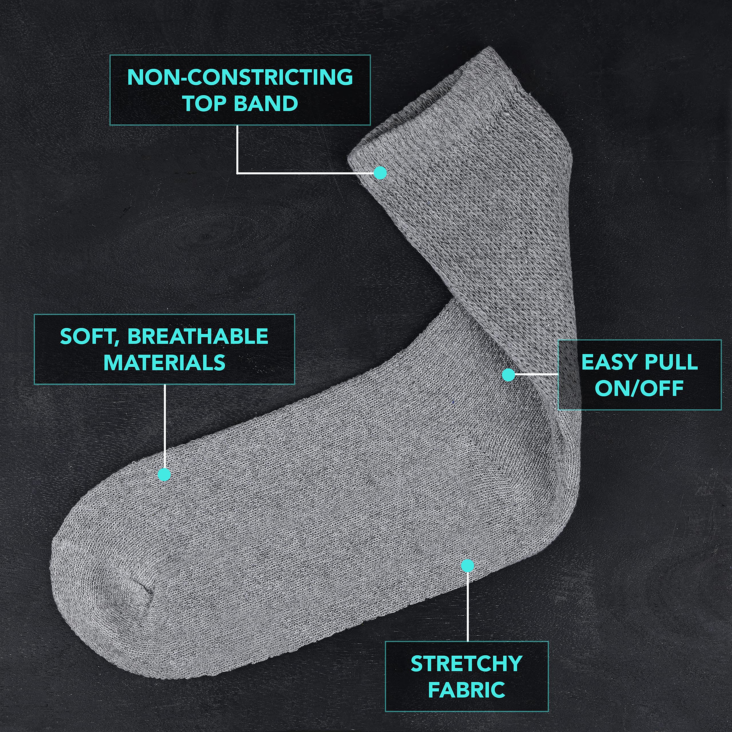 Debra Weitzner Diabetic Ankle Crew Socks for Men & Women - Non-Binding, Loose Fit Comfort Socks (12 Pairs) - Ideal for Diabetes, Swelling & All-Day Wear