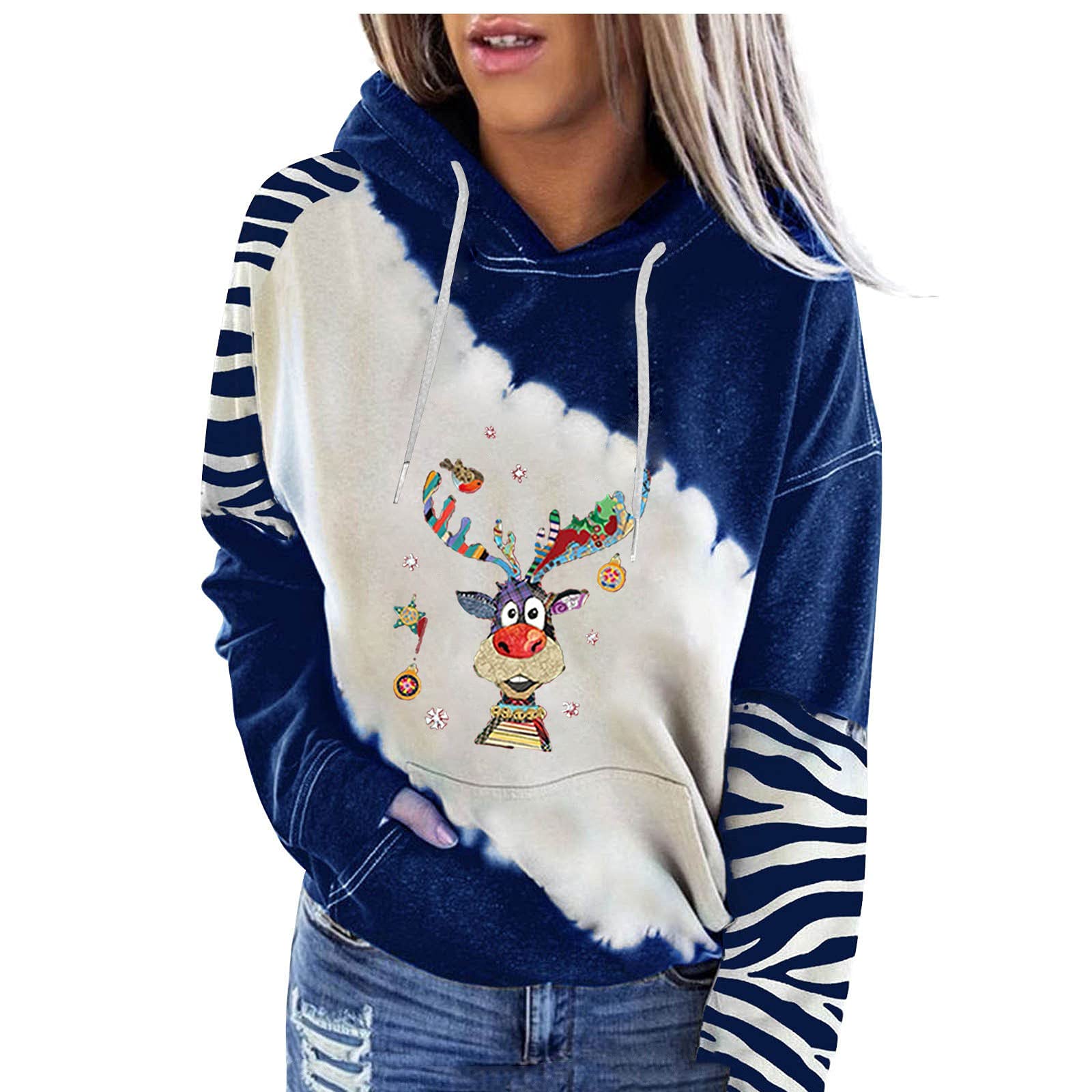 Funny Santa Elk Print Womens Hoodie - Christmas Sweatshirt for Holiday Parties
