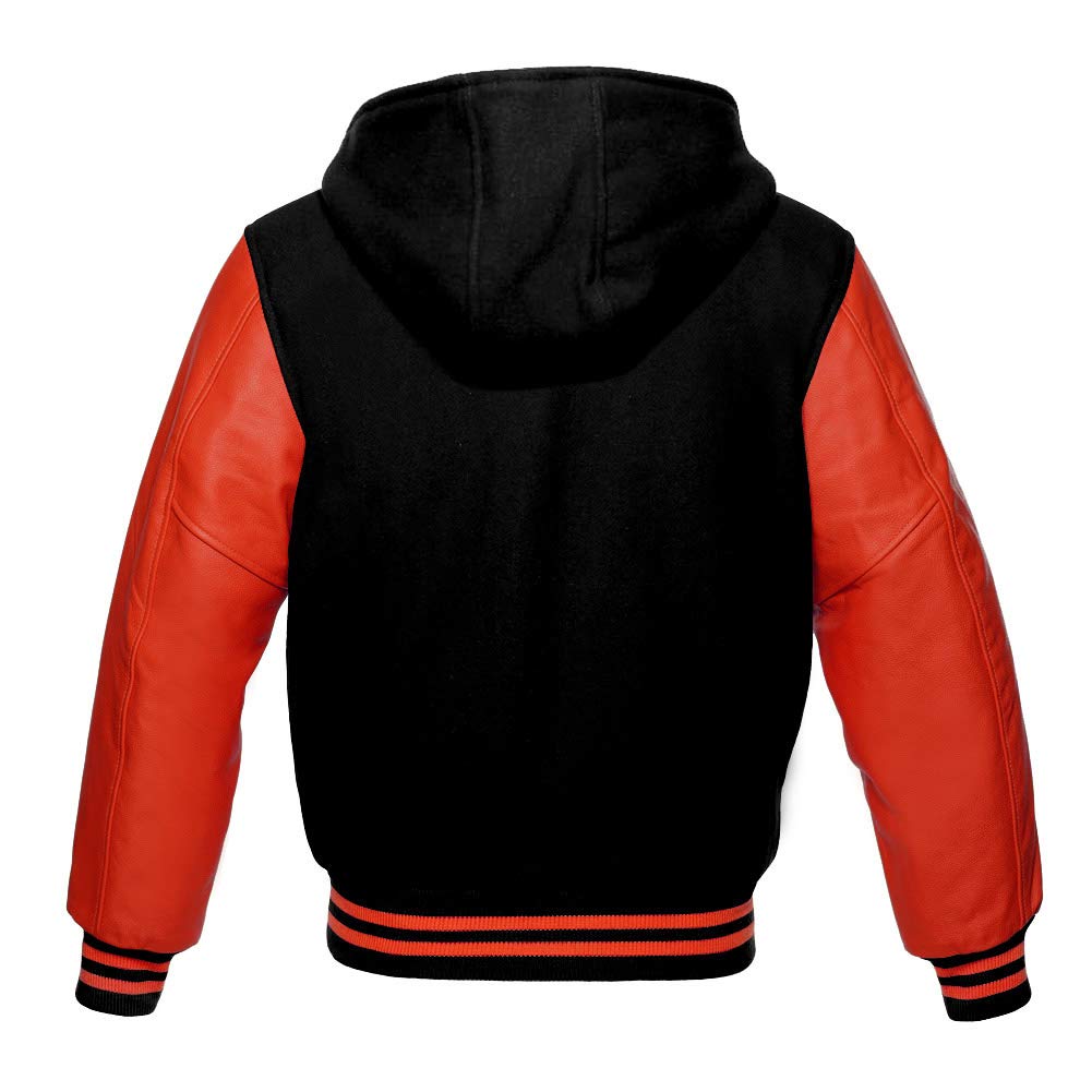 Premium Wool Varsity Hoodie Jacket with Genuine Red Leather Sleeves - Baseball Letterman Bomber School Jacket for Men & Women | Perfect for Sports Events, School Spirit & Casual Streetwear