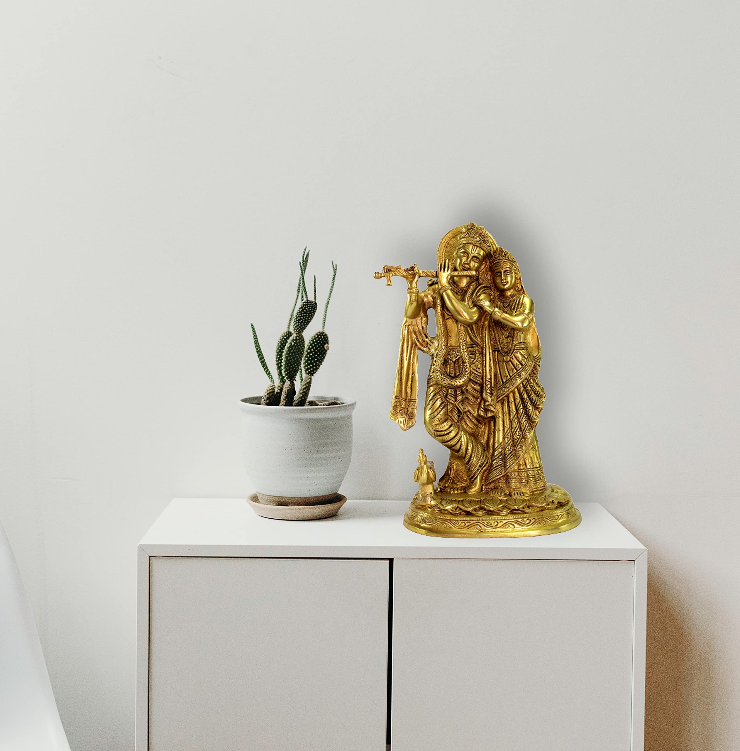 12 Inch Brass Radha Krishna Murti Idol Statue - Handcrafted Hindu Deity Sculpture for Pooja, Home Decor & Spiritual Altar | Perfect for Diwali, Wedding Gifts & Temple Worship