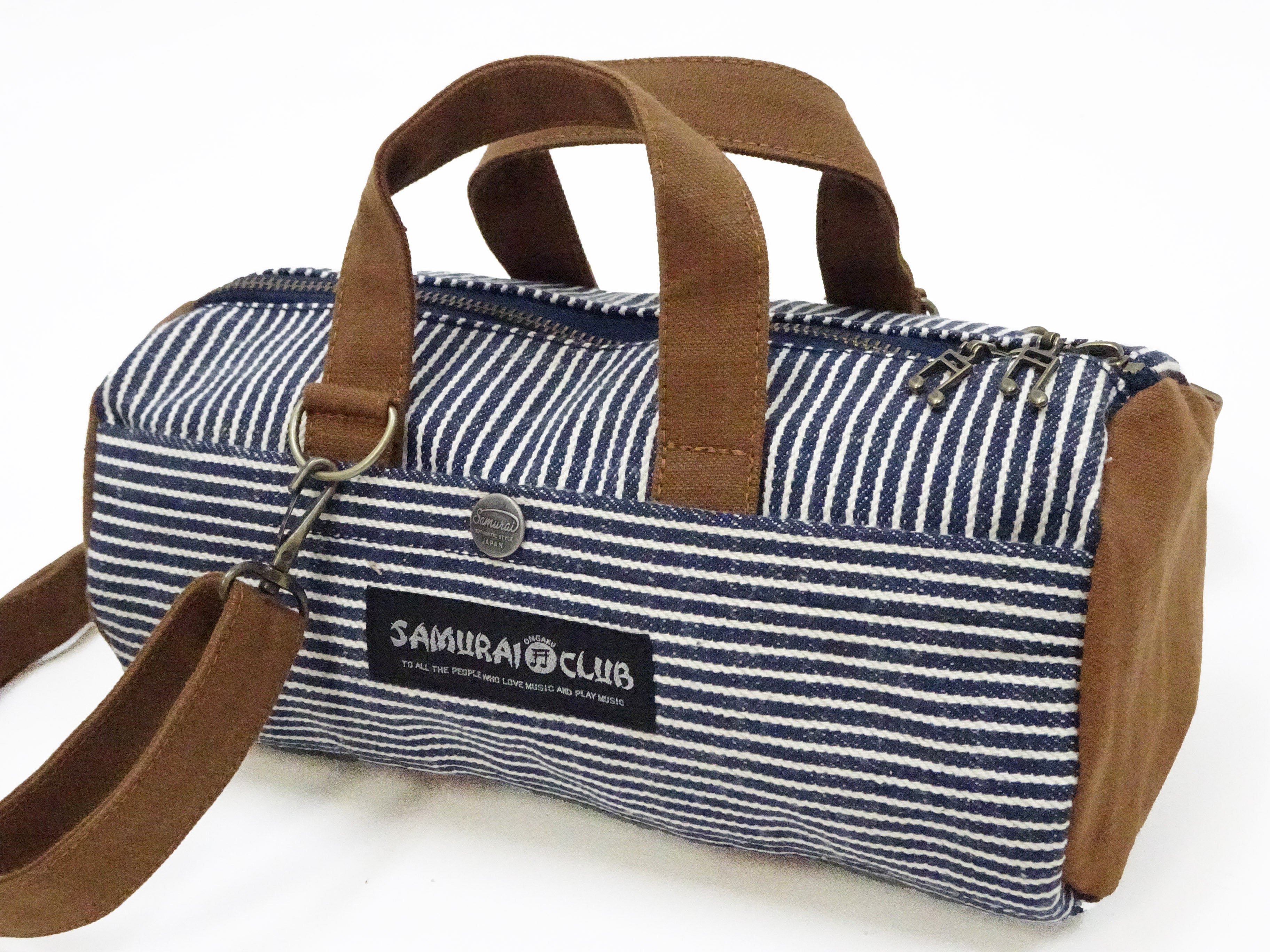 Samurai Jeans Mini Duffle Sling Bag for Men - Casual Hickory Stripe Denim Crossbody Pouch - Perfect for Travel, Gym & Everyday Use