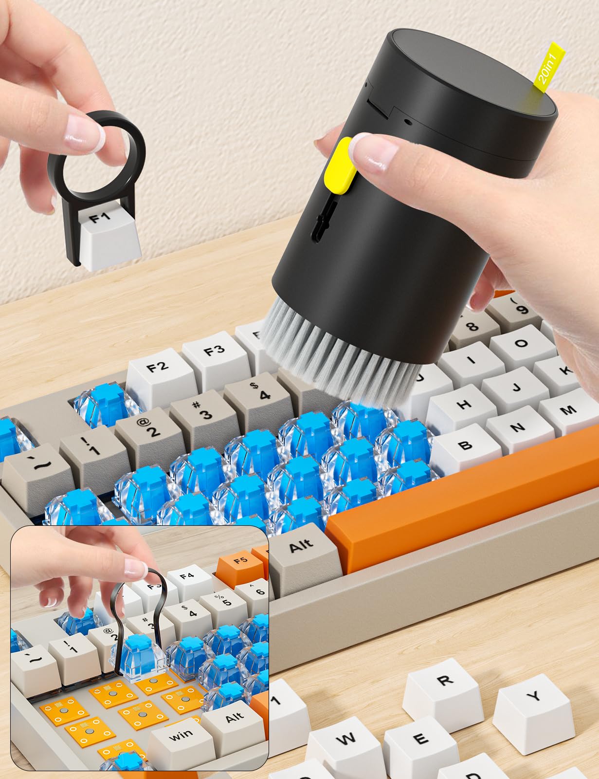 Tounee 20-in-1 Electronics Cleaning Kit with Retractable Brush & 2.5ml Mist Spray - Keyboard Cleaner for Computer, Laptop, Phone, Tablet, TV, Camera Lens - Portable Multi-Tool for Home & Office Use