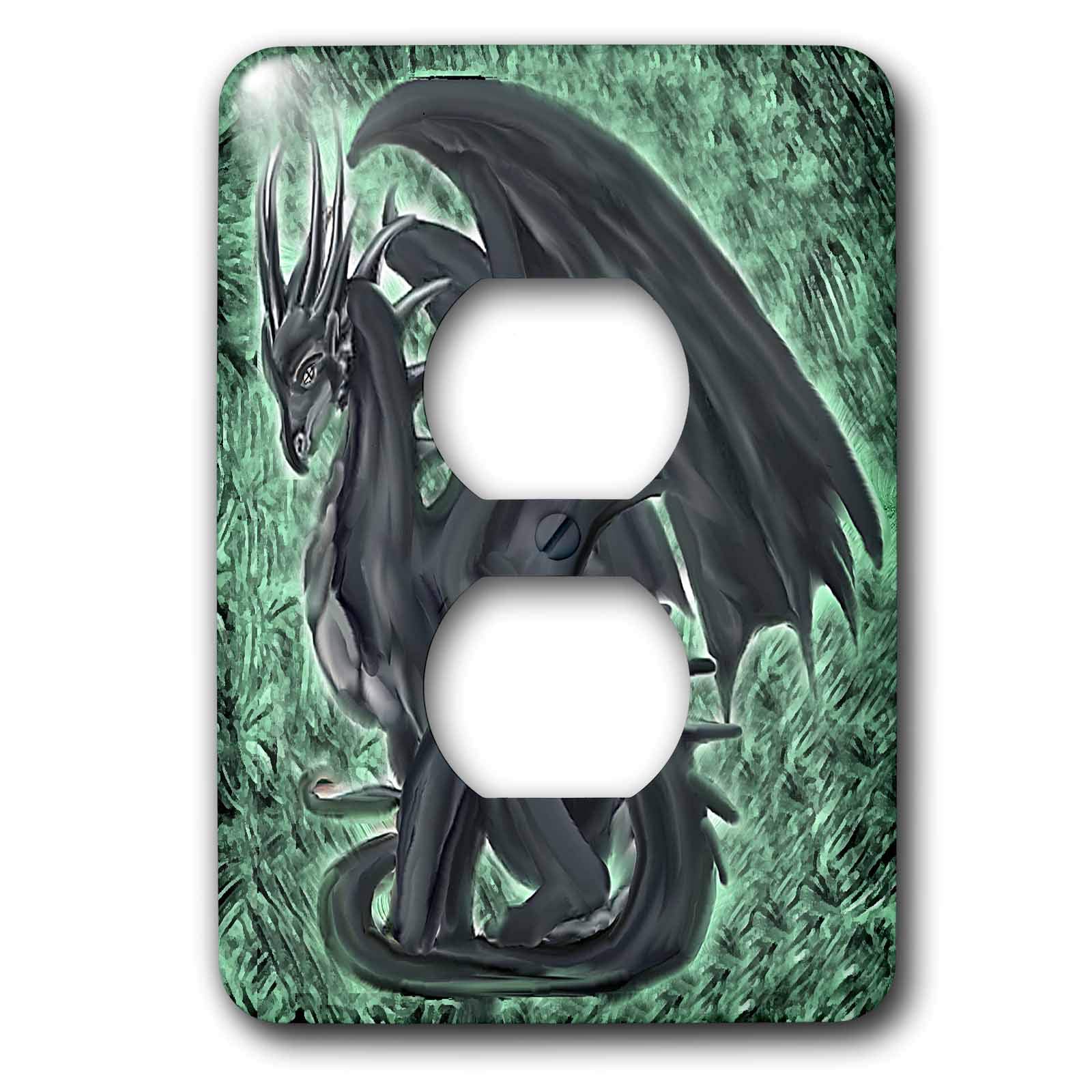 3D Rose Night Dragon 2 Outlet Cover - Decorative Electrical Plug Cover for Home, Office & Kids Room Safety - Halloween Decor & Fantasy Themed Room Accessories