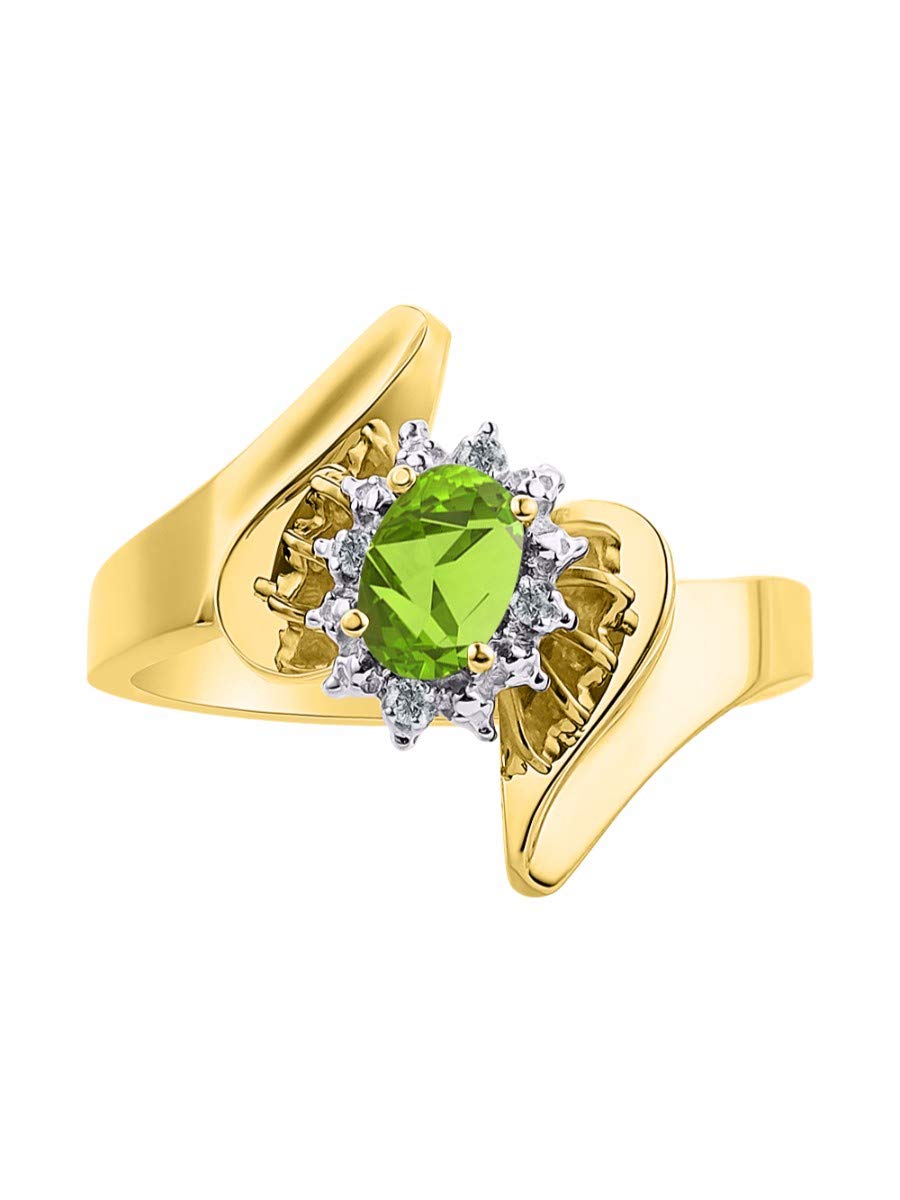 RYLOS 14K Gold Plated Sterling Silver Ring for Women - 6X4MM Gemstone & Halo Diamond Birthstone Jewelry, Classic Elegant Stackable Rings (Size 5-10) | Perfect for Anniversary, Birthday Gifts & Everyday Wear