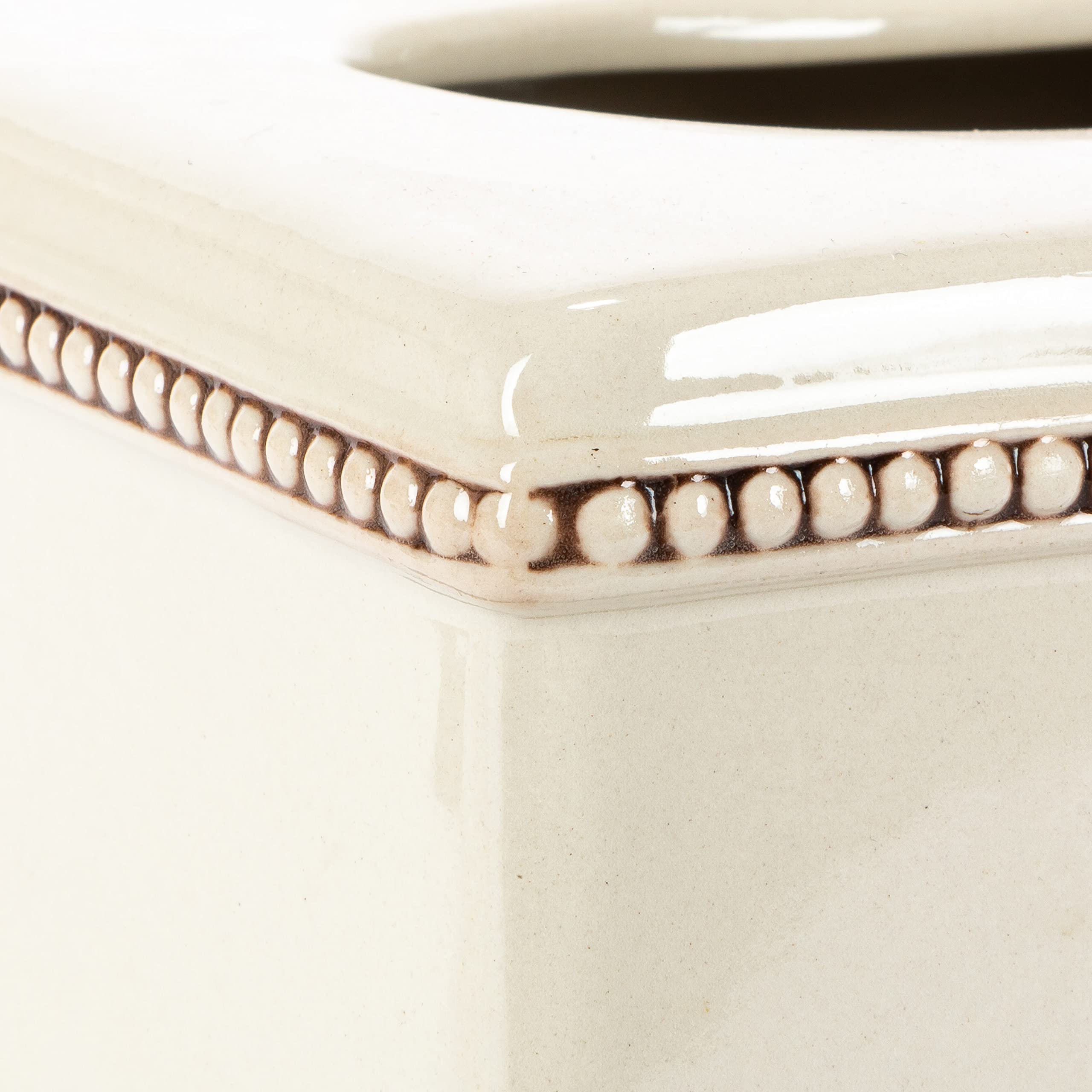 Elegant Square Cream Ceramic Tissue Box Cover with Metal Base - Stylish Home Decor for Living Room, Bathroom, or Office