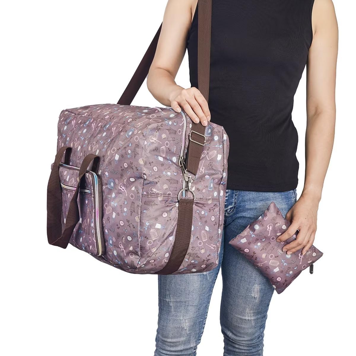 Women's Foldable Travel Duffel Bag - Large Nylon Weekender for Overnight Trips & Air Travel