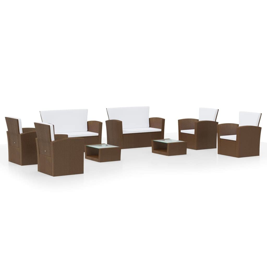 vidaXL 8-Piece Patio Sofa Set with Poly Rattan Sectional Lounge - Brown Frame & Cream White Cushions, Includes Coffee Table, Sofas & Chairs | Outdoor Furniture for Garden, Poolside & Backyard Relaxation