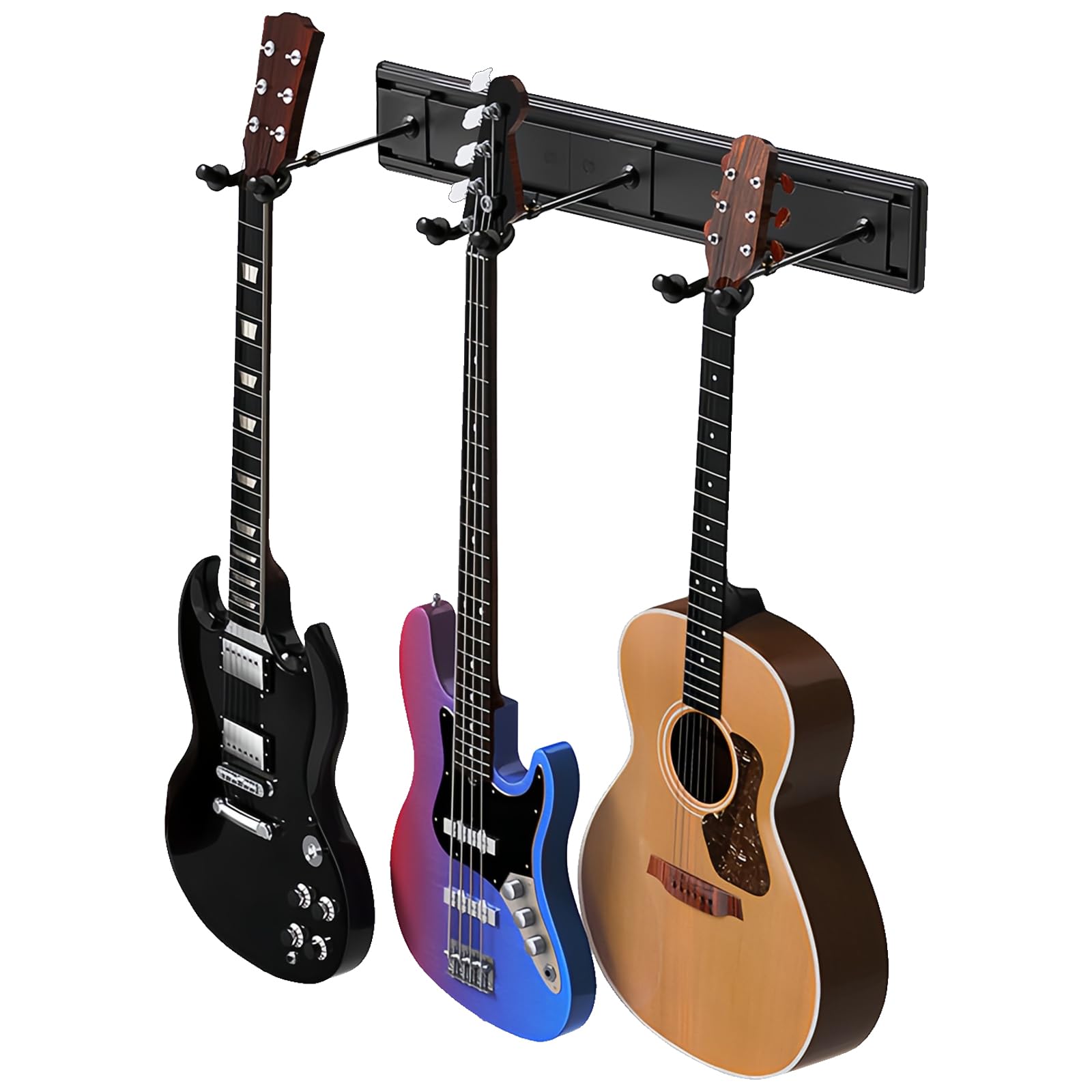 3-Guitar Wall Mount Hanger - Adjustable Aluminum Rack Holder for Acoustic, Electric & Bass Guitars - Space-Saving Storage Solution for Home Studios & Music Rooms