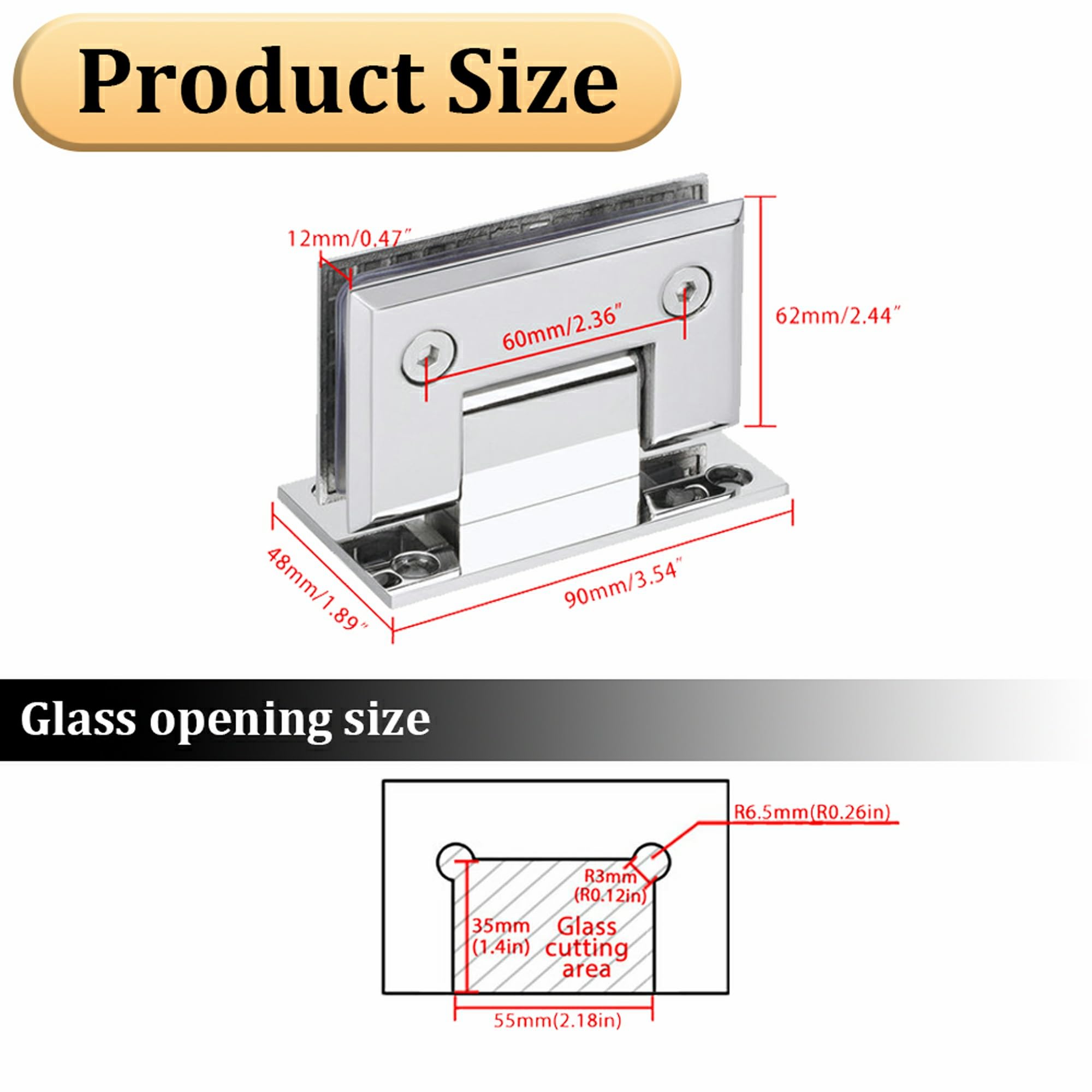 Premium SUS304 Stainless Steel 90° Glass Shower Door Hinge - Heavy Duty Brushed Nickel Hinges for Frameless Shower Doors & Cabinet Hardware Replacement (BL9900-LS) - Ideal for Bathroom Renovation & Modern Glass Door Installations
