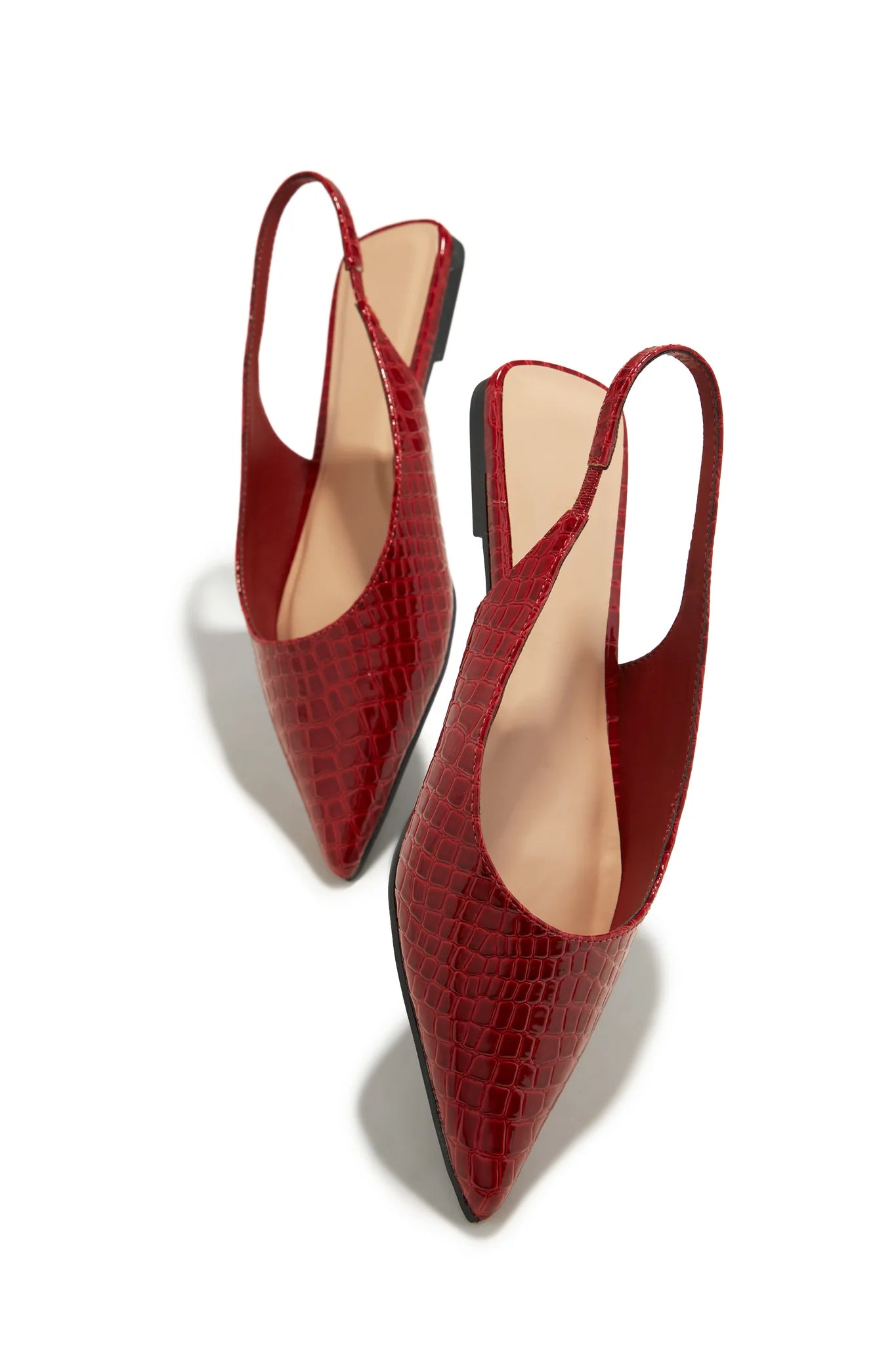 Ashlyn Pointed Toe Flats for Women - Cherry Croc Embossed Leather Ballet Shoes | Comfortable Work Flats & Office Dress Shoes