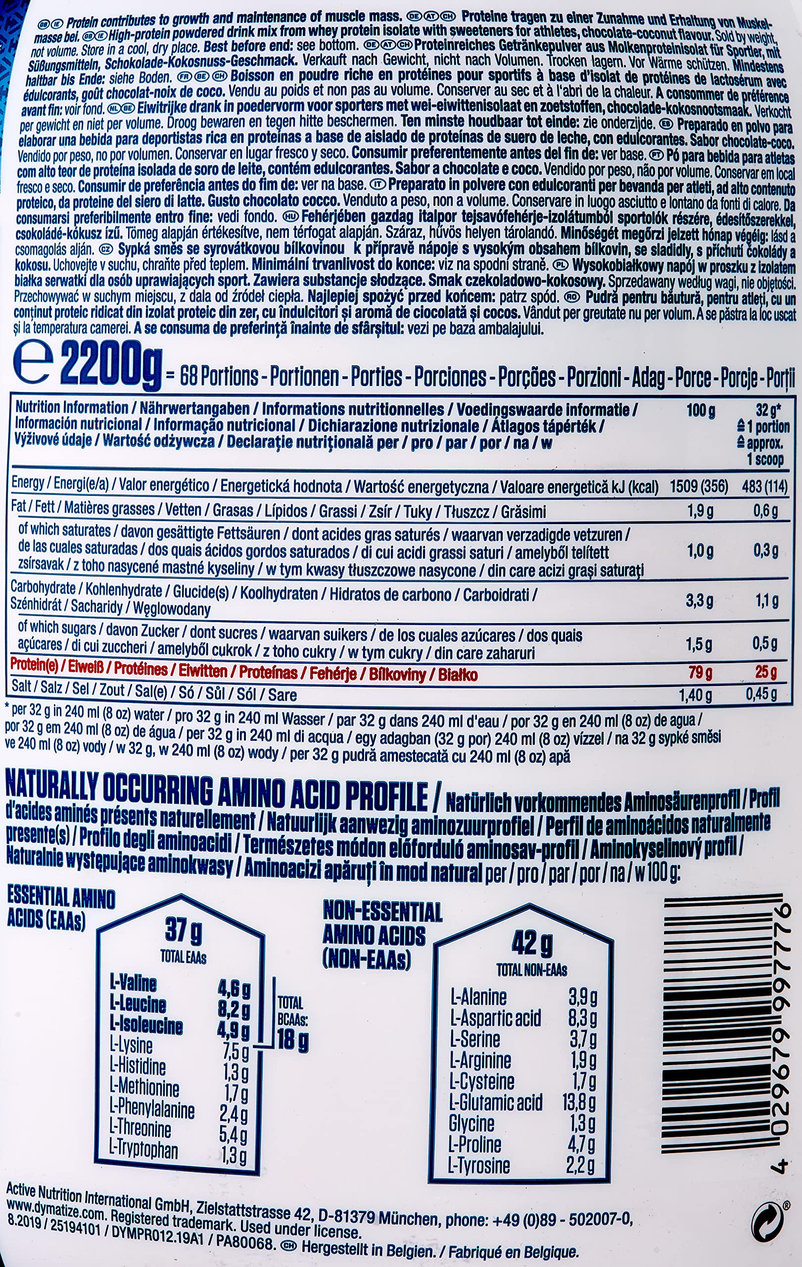 Dymatize ISO 100 Hydrolyzed Whey Protein Powder - Chocolate Coconut Flavor - 2200g for Muscle Recovery & Post-Workout Nutrition | Gym & Fitness Supplement for Athletes