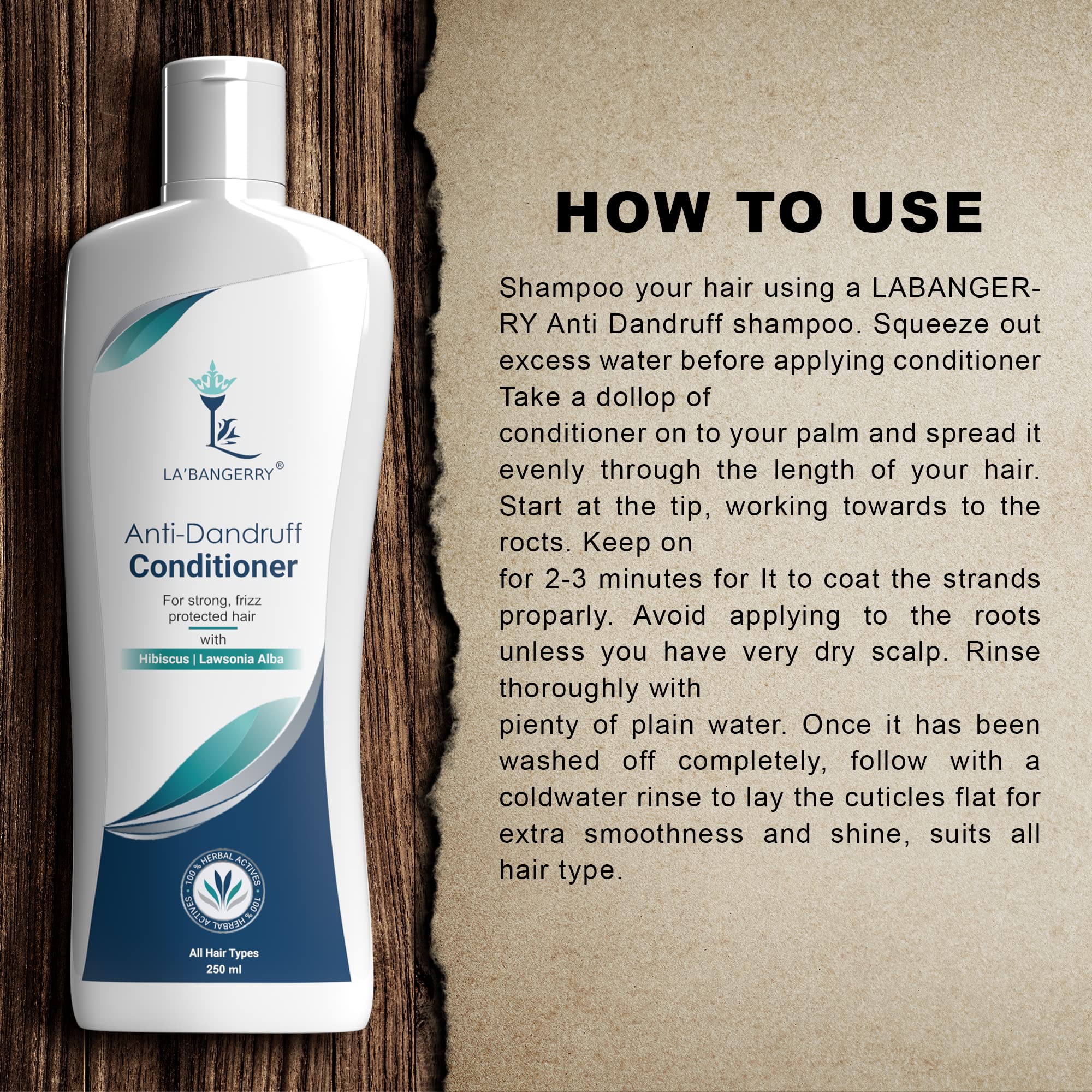 LA'BANGERRY Anti Dandruff Hair Conditioner with Hibiscus Extract - Moisturizing & Smoothing Treatment for All Hair Types (250ml) - Ideal for Dry, Itchy Scalp & Frizz Control