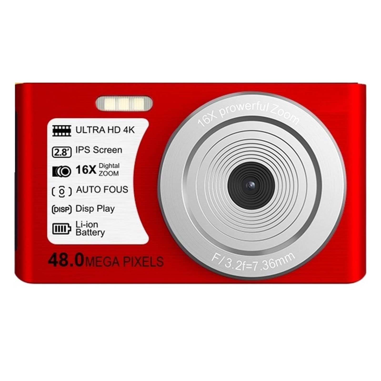 4K Auto Focus Mini Digital Video Camera - 48MP Compact Vlog Camcorder with 64GB SD Card for YouTube, Travel & Home Videos (Red) | Perfect for Vlogging, Family Events & Outdoor Adventures