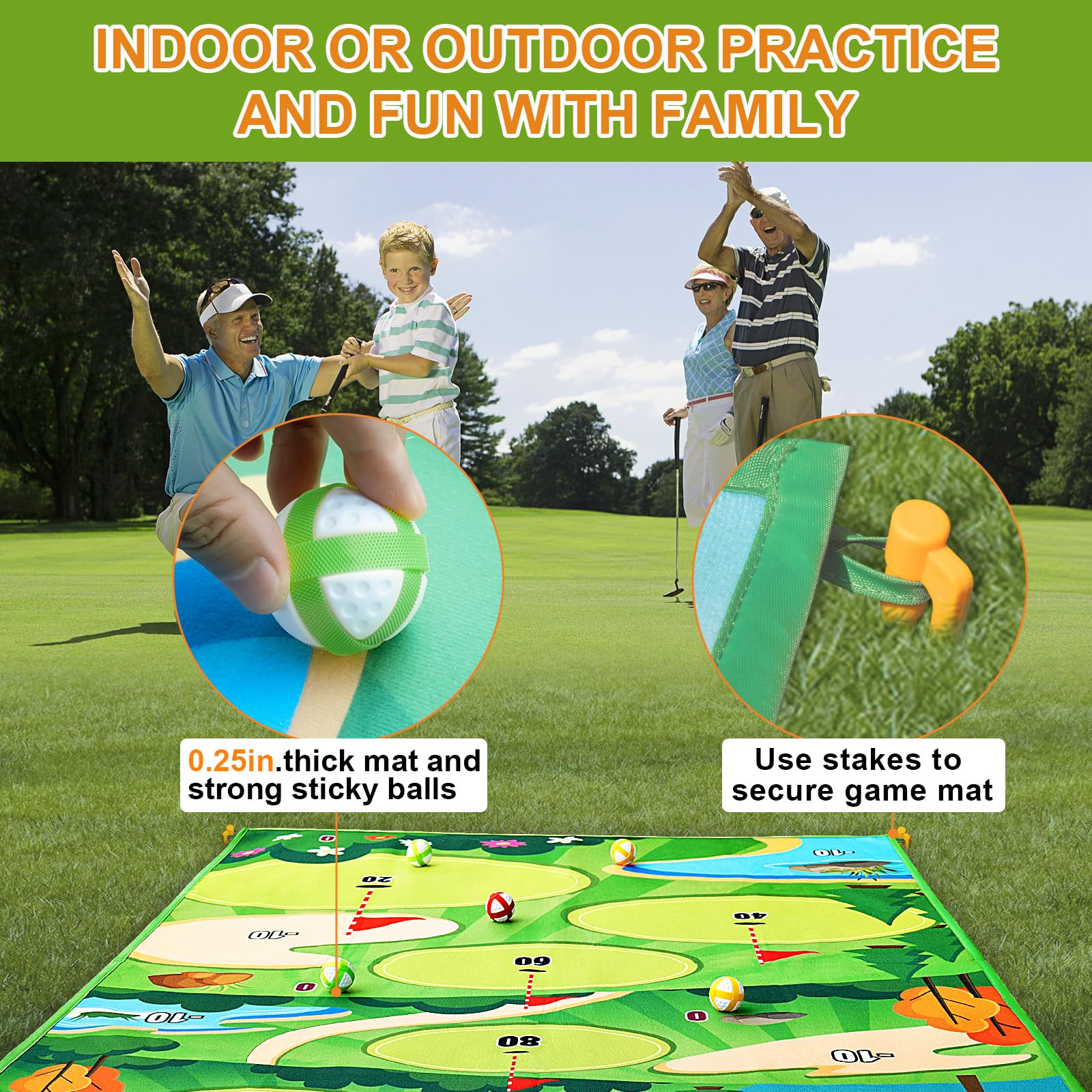 **Premium Golf Chipping Mat for Adults & Kids - Indoor/Outdoor Practice Hitting Mat with Target Game - Perfect for Backyard, Driving Range & Family Fun**