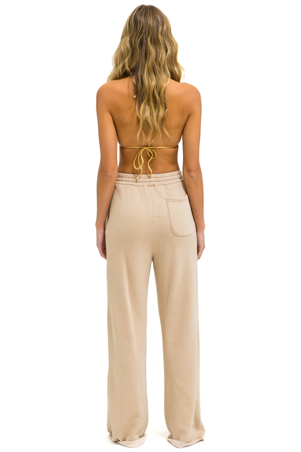 Aviator Nation Wide Leg Pocket Sweatpants for Women - Soft Cotton Joggers with Side Pockets - Perfect for Lounge, Yoga, and Casual Wear (Sand Color)