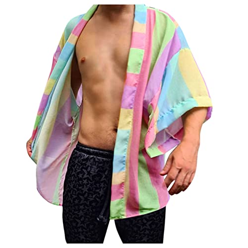 Men's Casual Beach Shirt - Color Block Cardigan Sweater for Summer | Lightweight Open Front Cover-Up for Vacation, Poolside & Outdoor Activities