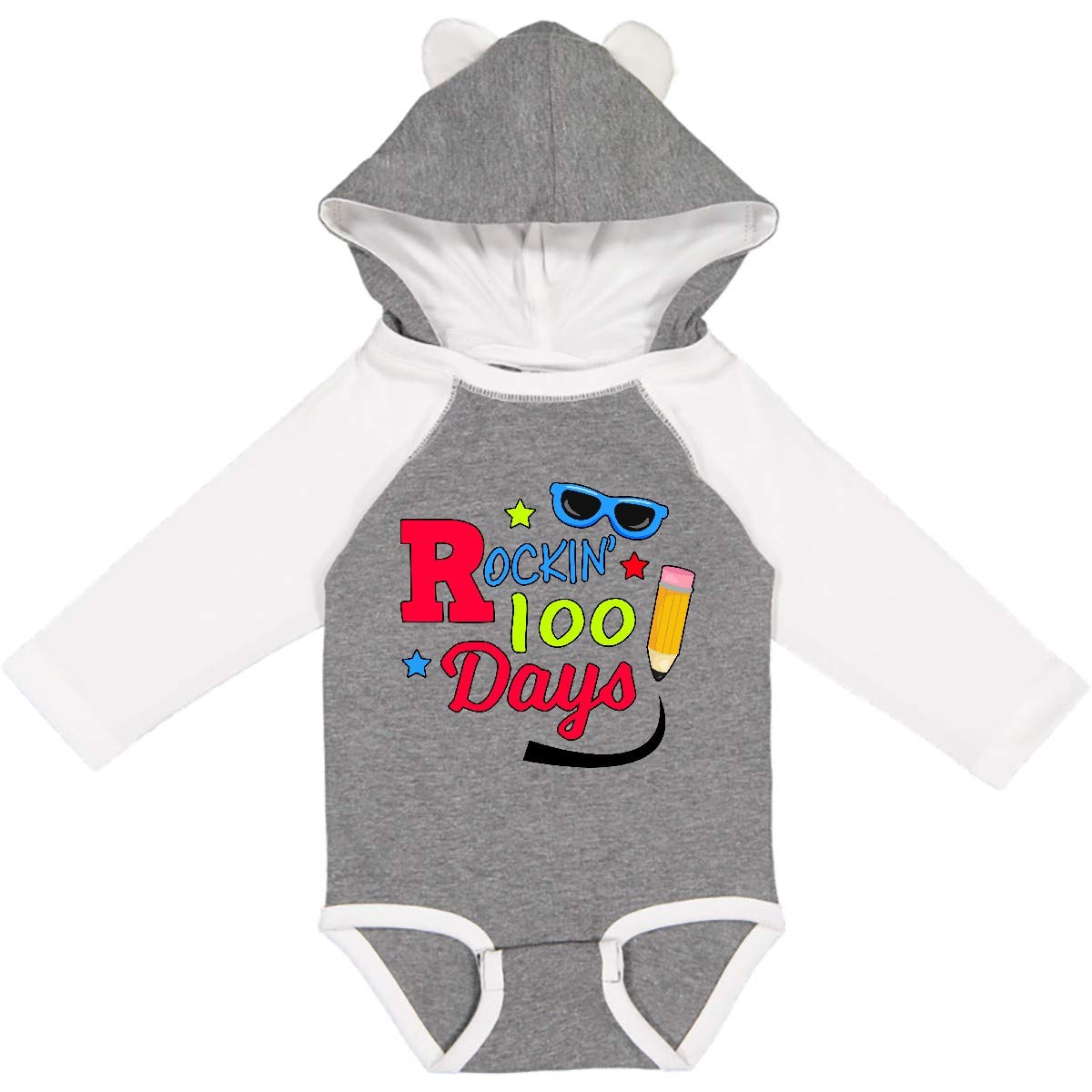 Inktastic Rockin 100 Days with Sunglasses and Pencil Long Sleeve Baby Bodysuit - Cute Graphic Onesie for Infants, Newborn Photo Shoots & 100 Day Milestone Celebrations