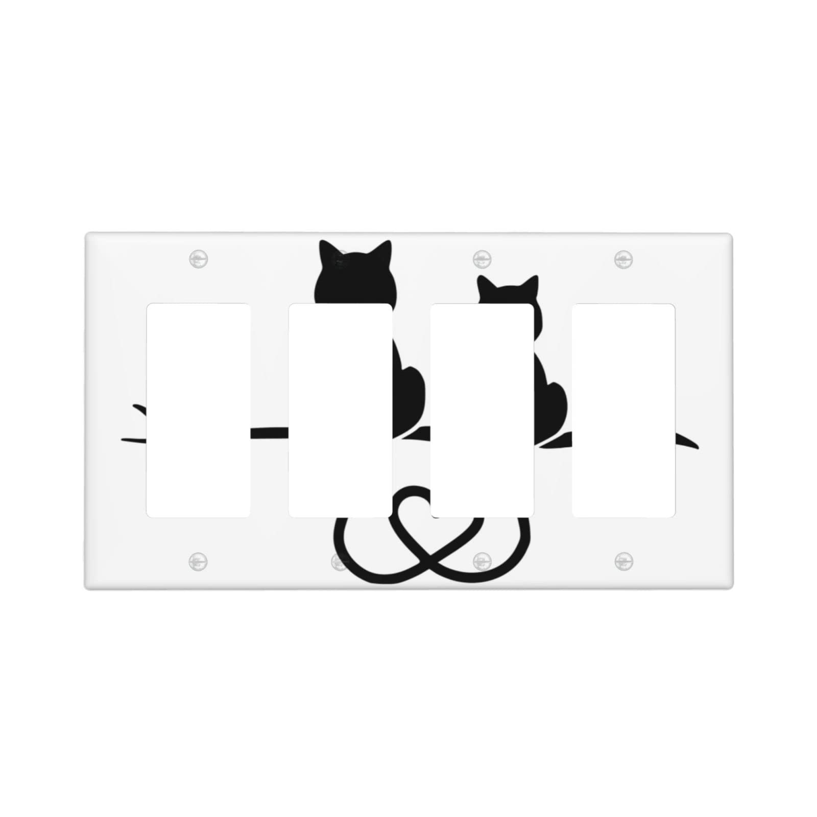Black Cat Kitten Decorative 4-Gang Rocker Light Switch Wall Plate Cover - Oversized Electrical Wall Plate for Home, Bedroom, Nursery, and Halloween Decor