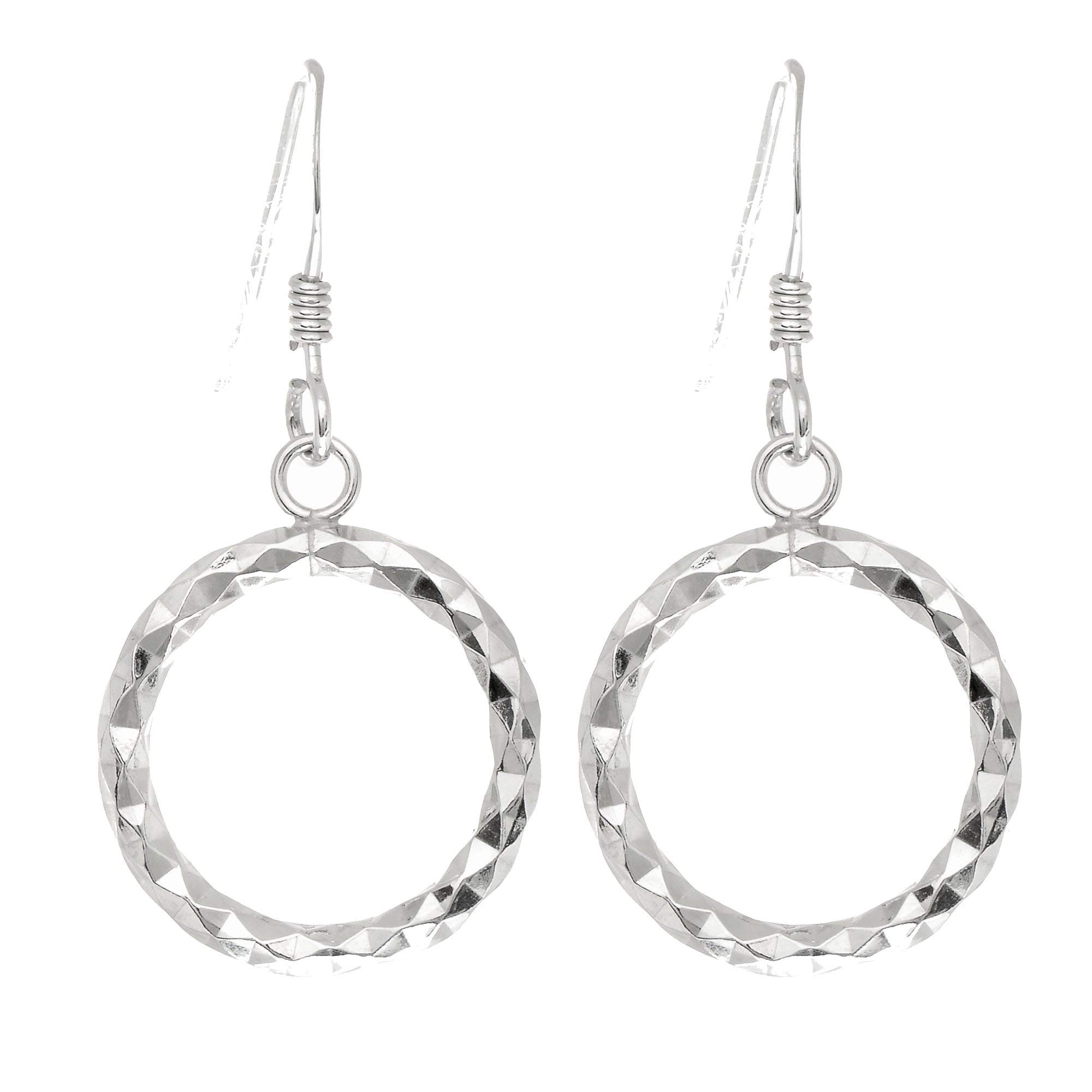 Sterling Silver Rhodium Plated Diamond-Cut Drop Earrings for Women - 33x16mm Elegant Dangle Earrings | Perfect for Parties, Weddings & Special Occasions