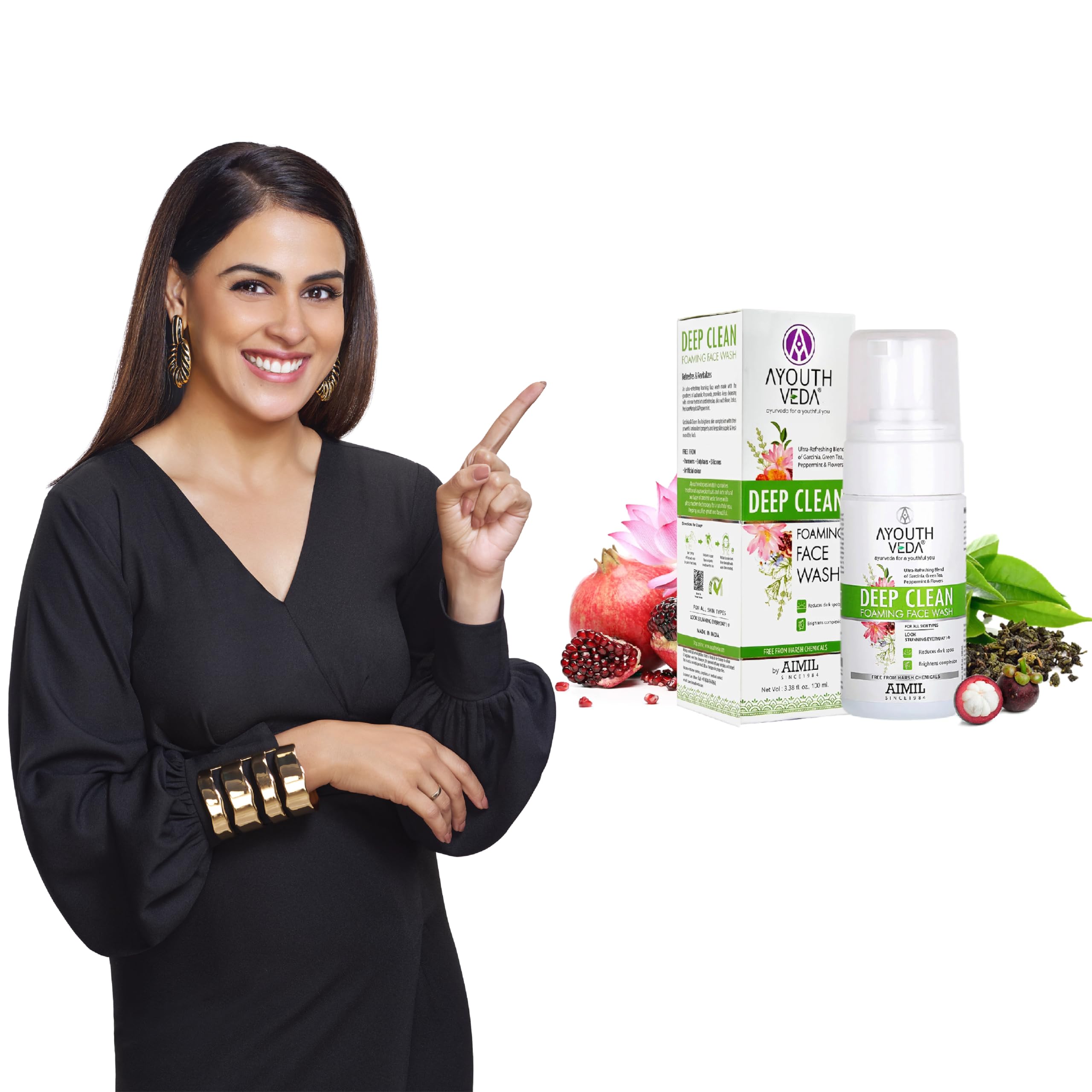Ayouthveda Deep Clean Foaming Face Wash for Men & Women - Reduces Pigmentation & Dark Spots with Indian Madder, Garcinia & Pomegranate - 100ml Daily Cleanser for Brighter Skin | Perfect for Morning & Night Skincare Routine