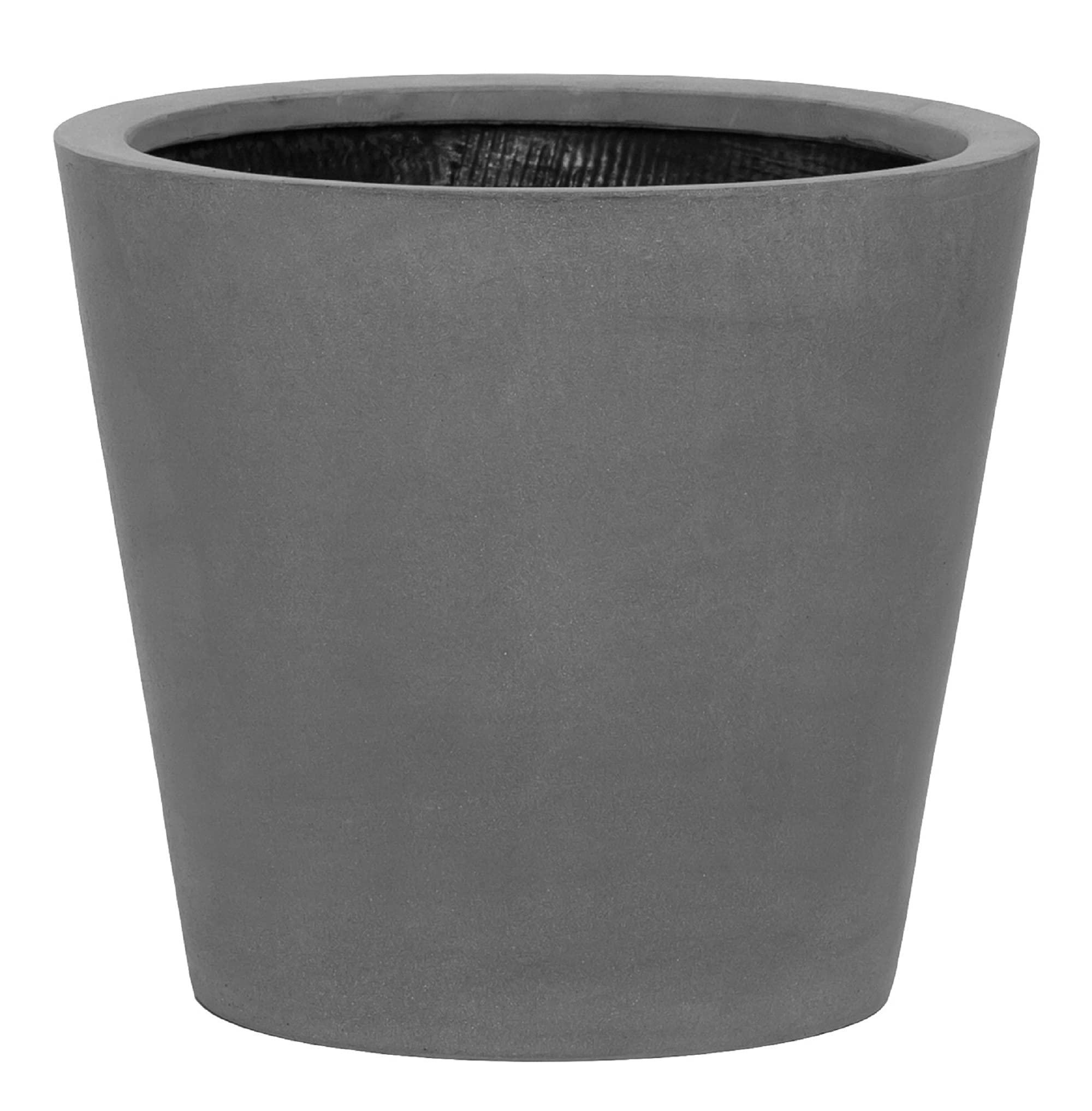 E1004-35-03 Modern Grey Fiberstone Round Planter Pot - Indoor/Outdoor Decorative Bucket for Plants, Succulents & Home Garden Decor | Perfect for Patio, Balcony & Living Room