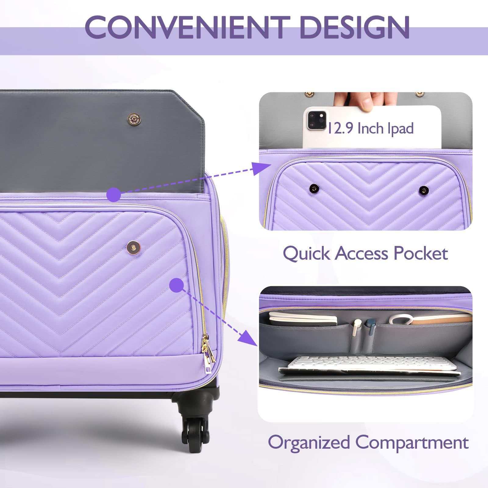 17.3 Inch Rolling Laptop Briefcase for Women - 4 Spinner Wheels & Telescopic Handle - TSA Friendly Work Computer Bag - Teacher Rolling Bag - Purple | Perfect for Business Travel, Office Commute & School Use
