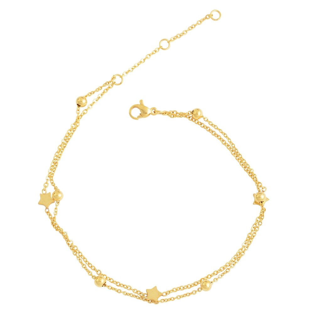 Edforce Stainless Steel Women's 3 Star Charm Anklet Bracelet - Adjustable 8.5