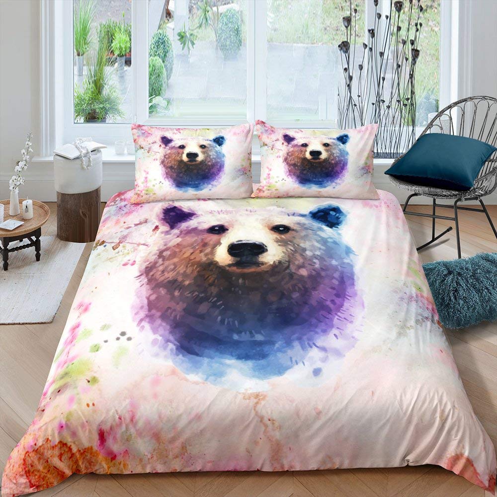 Erosebridal Pink Tie Dye Bear Comforter Cover Set - Safari Animal Print Duvet Cover with Pillowcase for Kids (Twin Size) | Soft Bedding for Boys & Girls Rooms, Nursery Decor, and Cozy Sleep