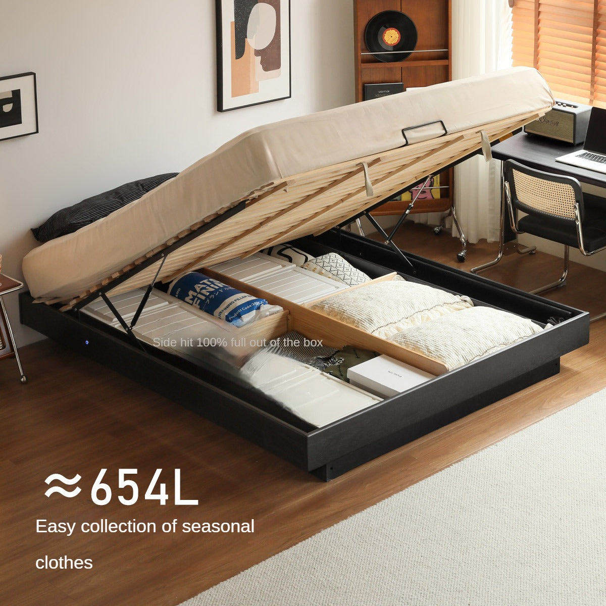 Solid Oak Wood Floating Box Platform Bed Frame - No Headboard Modern Minimalist Design for Bedroom, Guest Room, or Studio Apartment