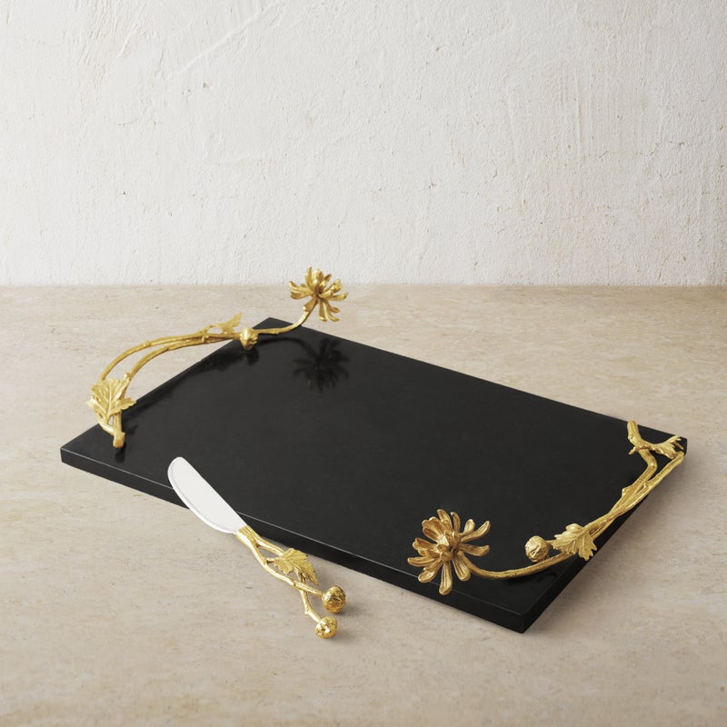 Premium Dahlia Cheese Board Set with Knife - Elegant Serving Tray for Cheese, Charcuterie & Appetizers - Perfect for Dinner Parties, Wine Tasting & Entertaining Guests