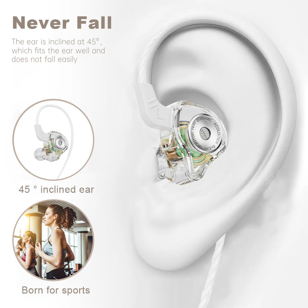 AK6-Ultra Wired In-Ear Monitor Headphones - HiFi Stereo Bass IEM Earphones for Gaming & Music with Built-in Mic (Non-Detachable Cable, White) - Perfect for Esports, Studio Recording & Mobile Devices