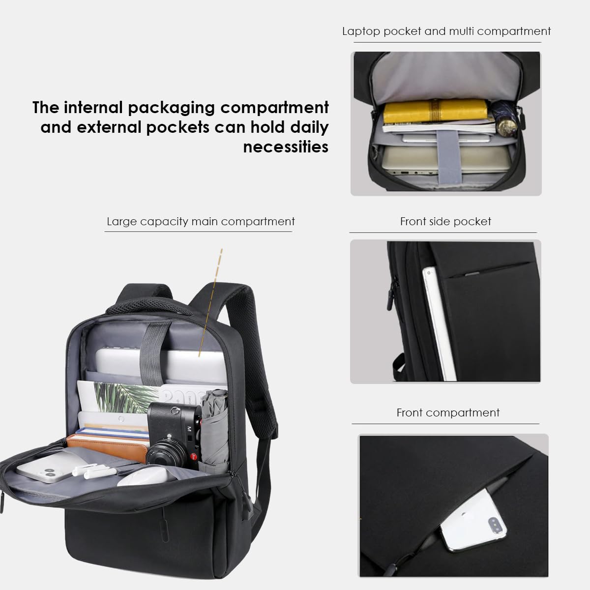 Pevita 15.6 Inch Slim Waterproof Laptop Backpack with USB Charging Port - Business Travel Backpack for Men & Women - Perfect for Work, School & Commuting