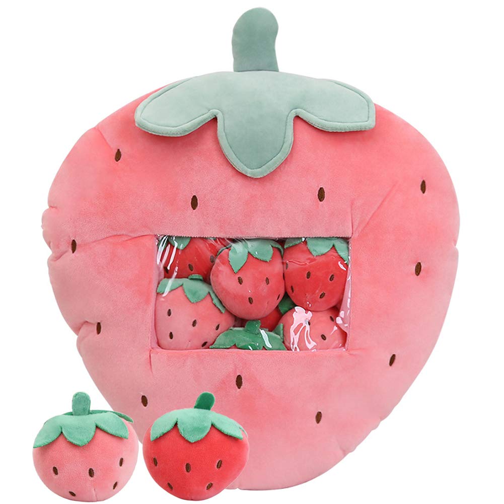 REFAHB Cute Strawberry Throw Pillow - Soft Fluffy Stuffed Toy with Removable Cover - Perfect Gift for Teens, Girls & Kids - Great for Bedroom Decor, Sofa Cushion & Cozy Home Accessories