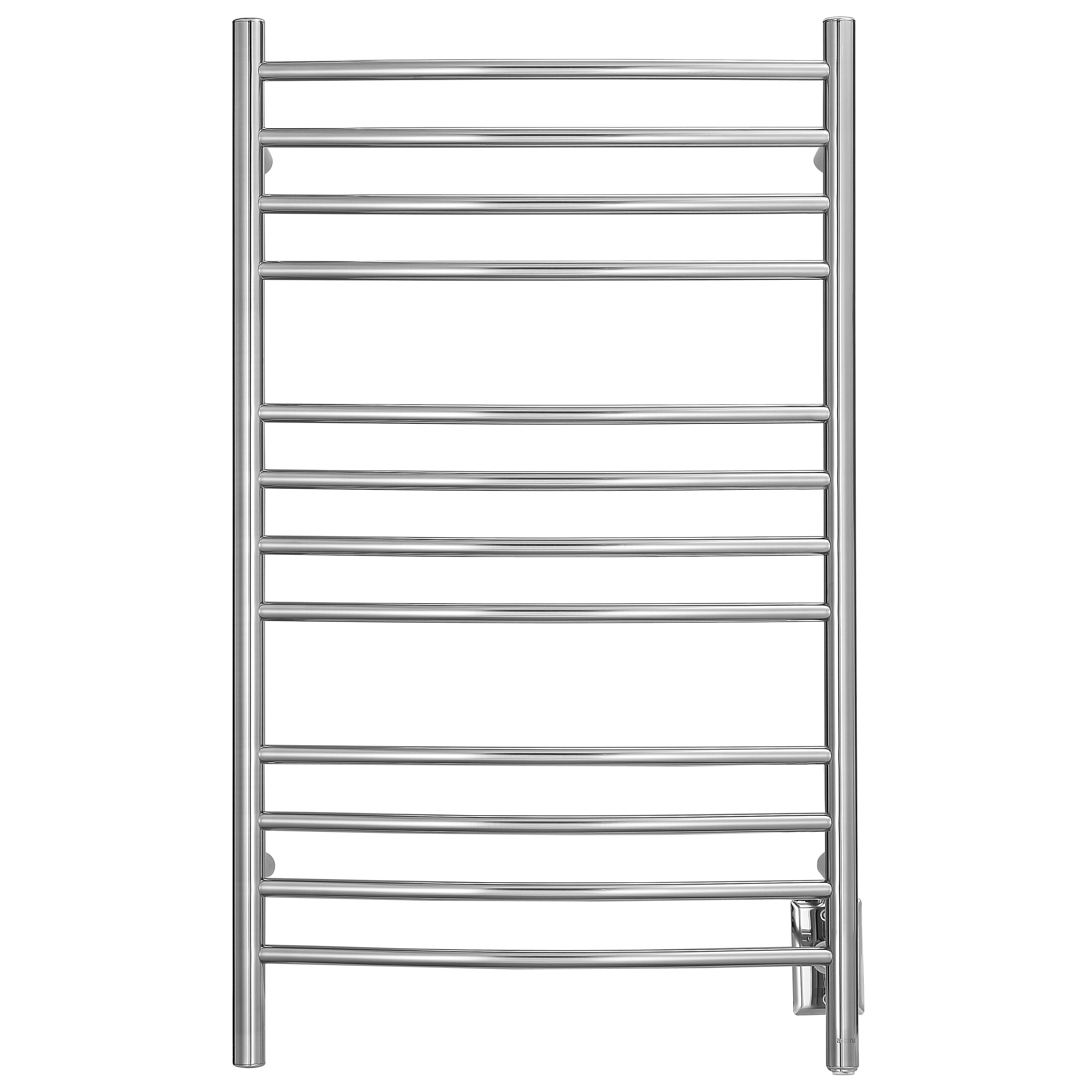 Lustra Dual 12 Curved Bar Towel Warmer - Hardwired & Plug-in Polished Stainless Steel - Perfect for Bathrooms, Spas & Luxury Homes