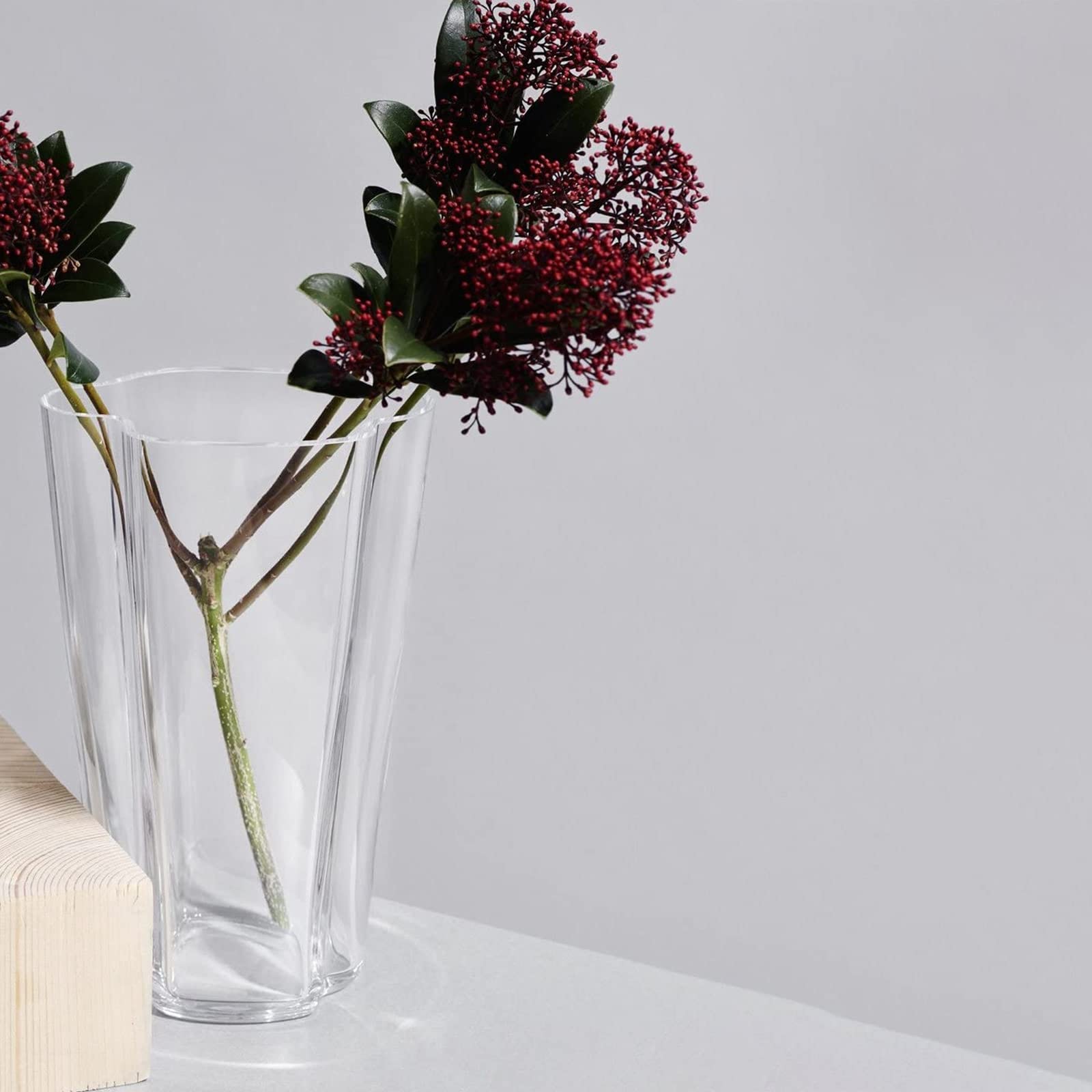 Iittala Aalto Vase 220mm Clear Glass - Modern Scandinavian Home Decor for Living Room, Dining Table & Wedding Centerpiece