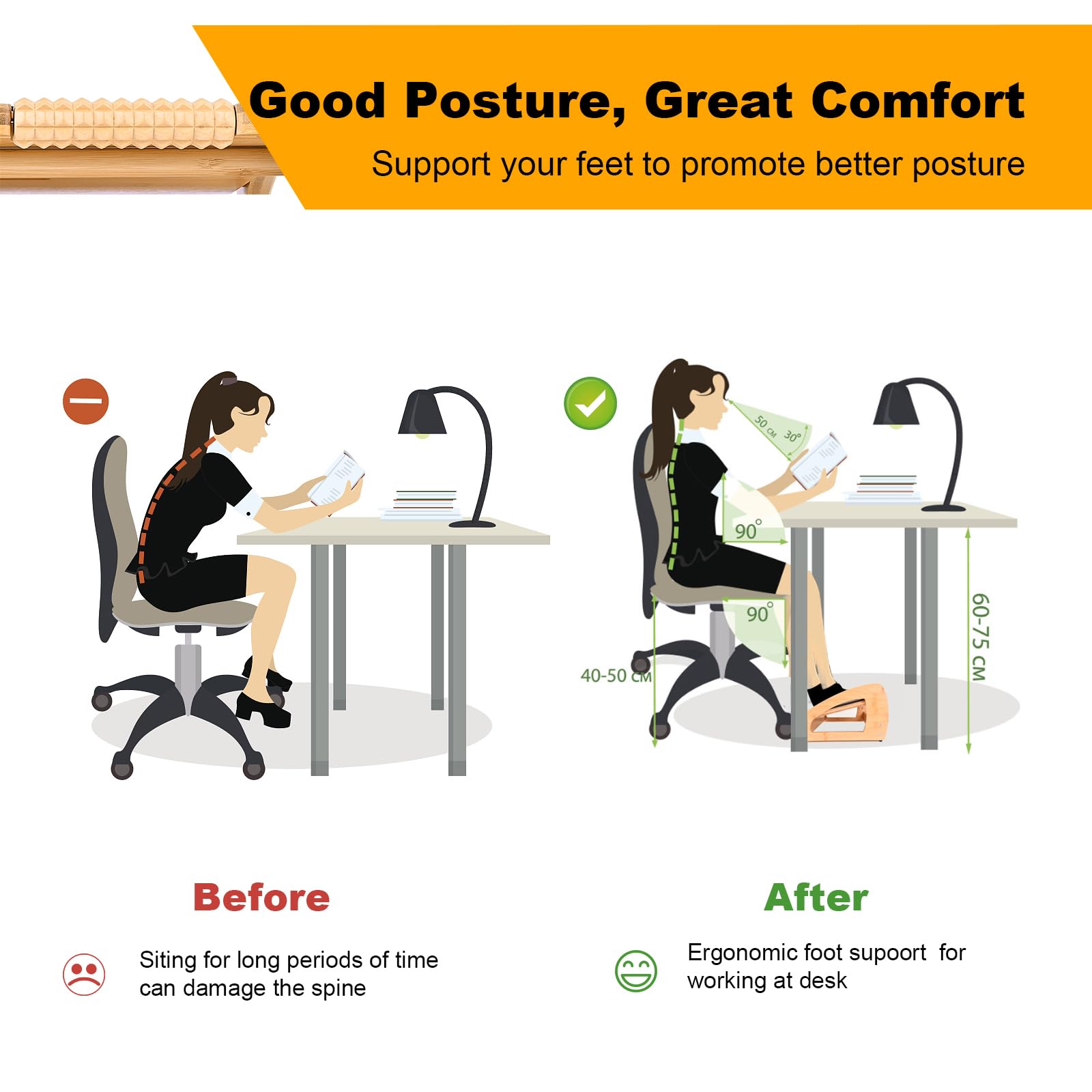 **Adjustable Height Ergonomic Foot Rest for Office & Home - Under Desk Foot Stool with Large Roller Massage for Pressure Relief - Perfect for Work, Gaming & Relaxation**