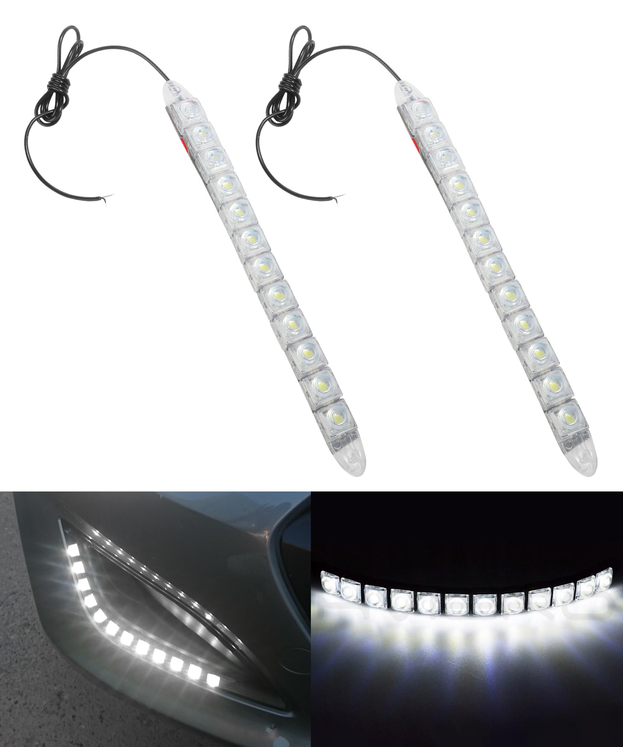 High Power 12 LED Fog Lights for Car - Bright White Daytime Running Lights Kit with Flexible Mounting & Silver Shell - Perfect for Night Driving, Off-Road Adventures & Enhanced Visibility
