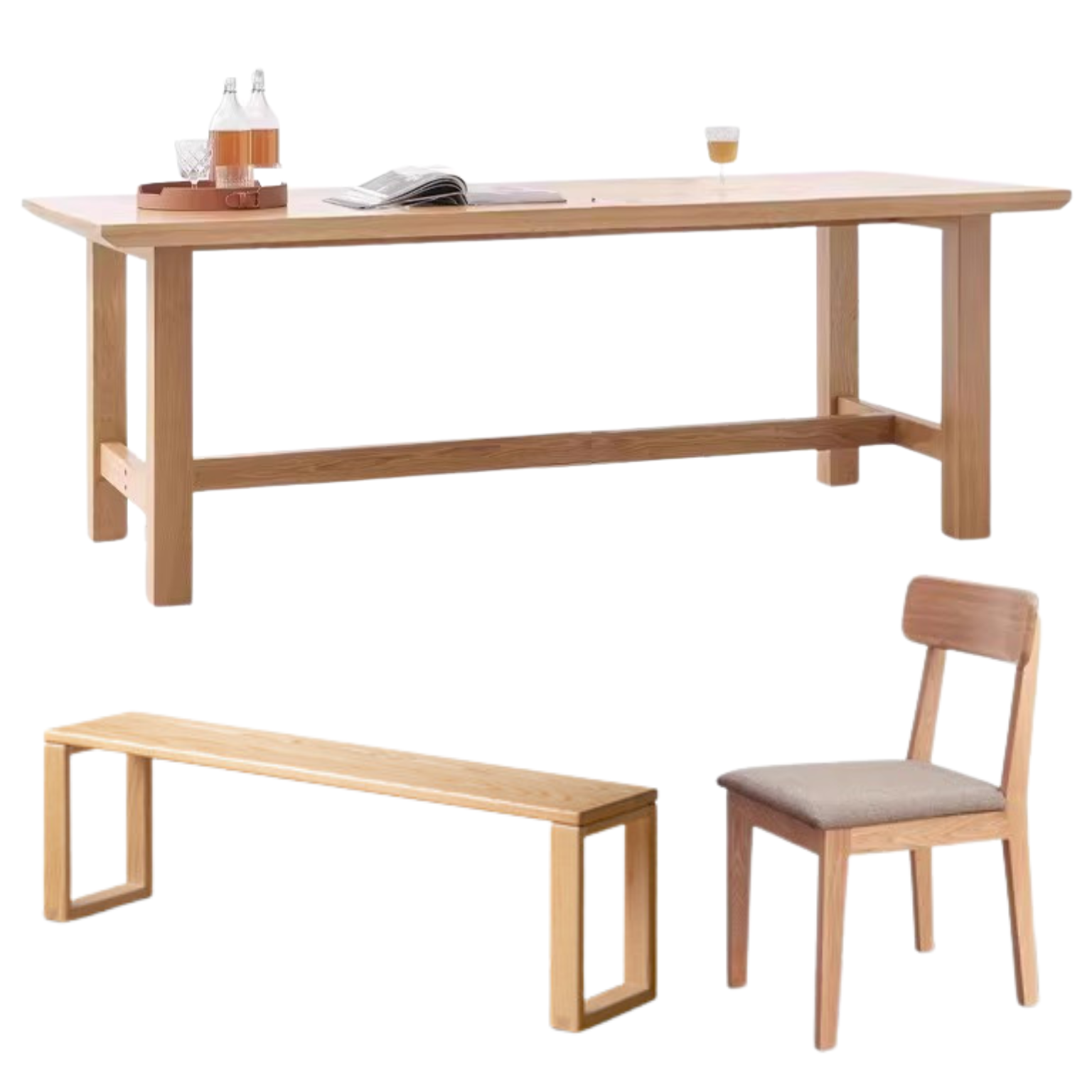 70.9x35.4x29.5 inch / 180x90x75 сm / Cherry Color / Cherry Dining table + 2 chairs + one stool