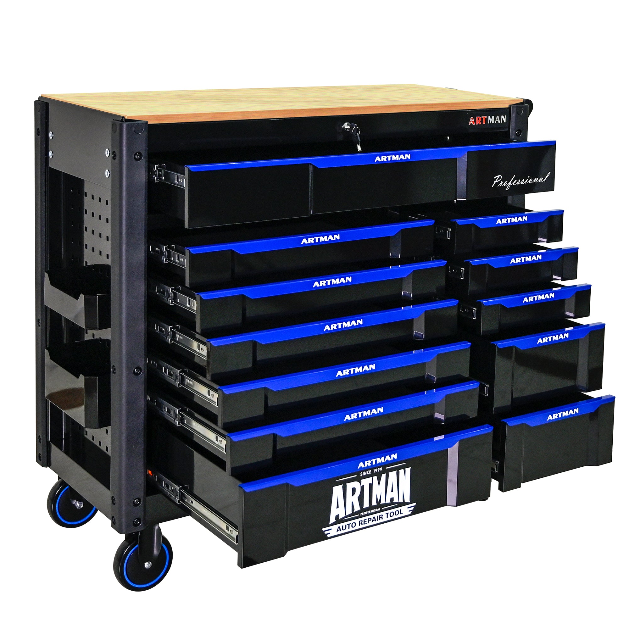12-Layer Multi-Purpose Rolling Tool Cart with Wooden Countertop - Perfect for Garage, Workshop, and Home Organization Storage