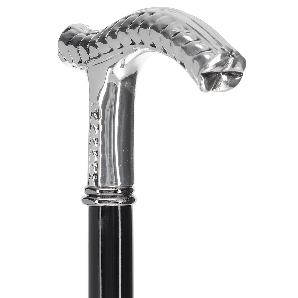 Italian Luxury Fritz Leaves Handle Cane - 925 Sterling Silver Walking Stick for Men & Women - Elegant Mobility Aid for Weddings, Travel & Fashion Accessory