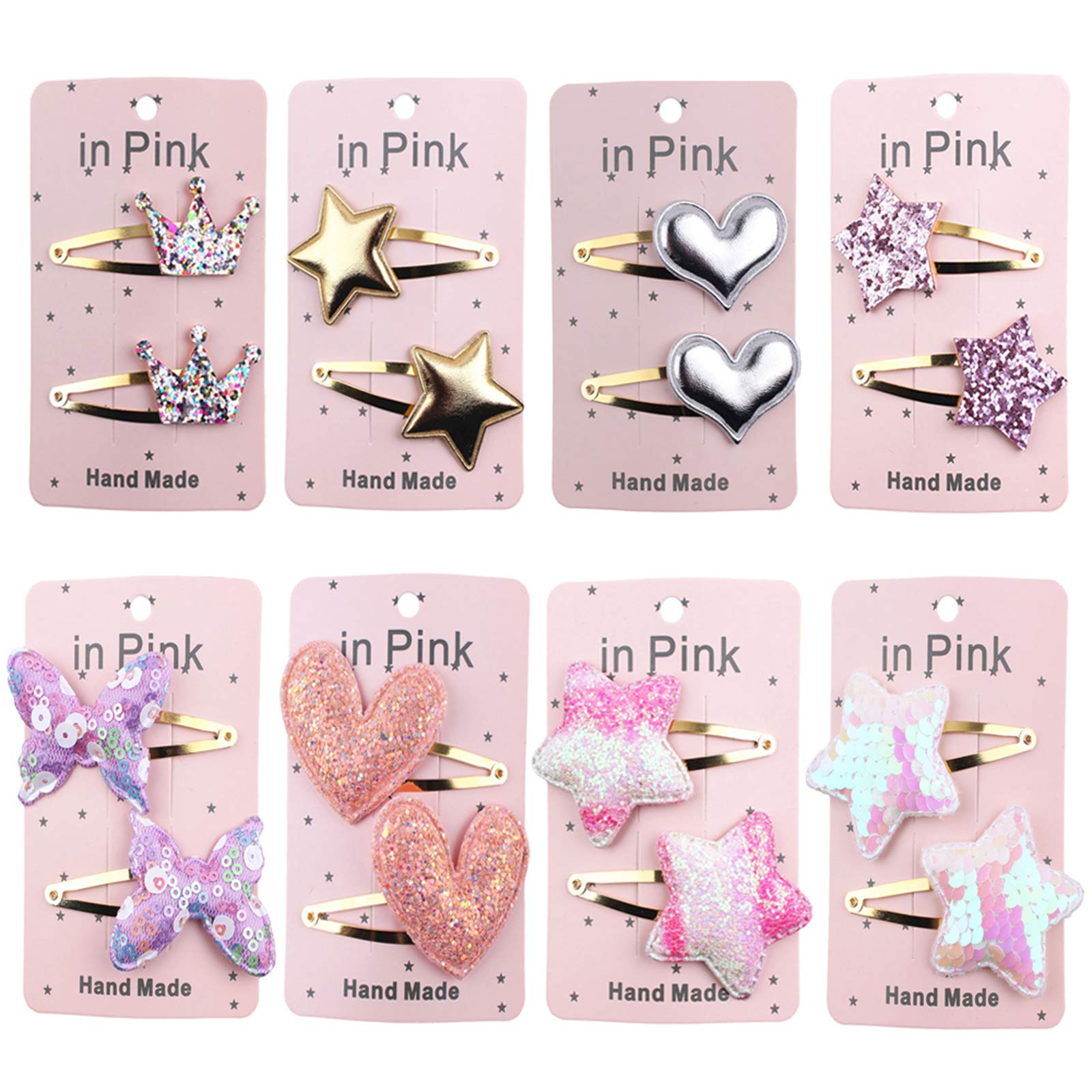 16-Piece Girls' Star-Shaped Hair Clips Set - Sparkly Metal Snap Barrettes with Heart & Star Designs for Kids - Perfect for School, Parties & Everyday Hairstyles